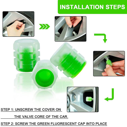 Luminous Tyre Valve Caps – Glow-in-the-Dark Air Stem Covers (4 Pcs / Mix Colour) Signaturekarts