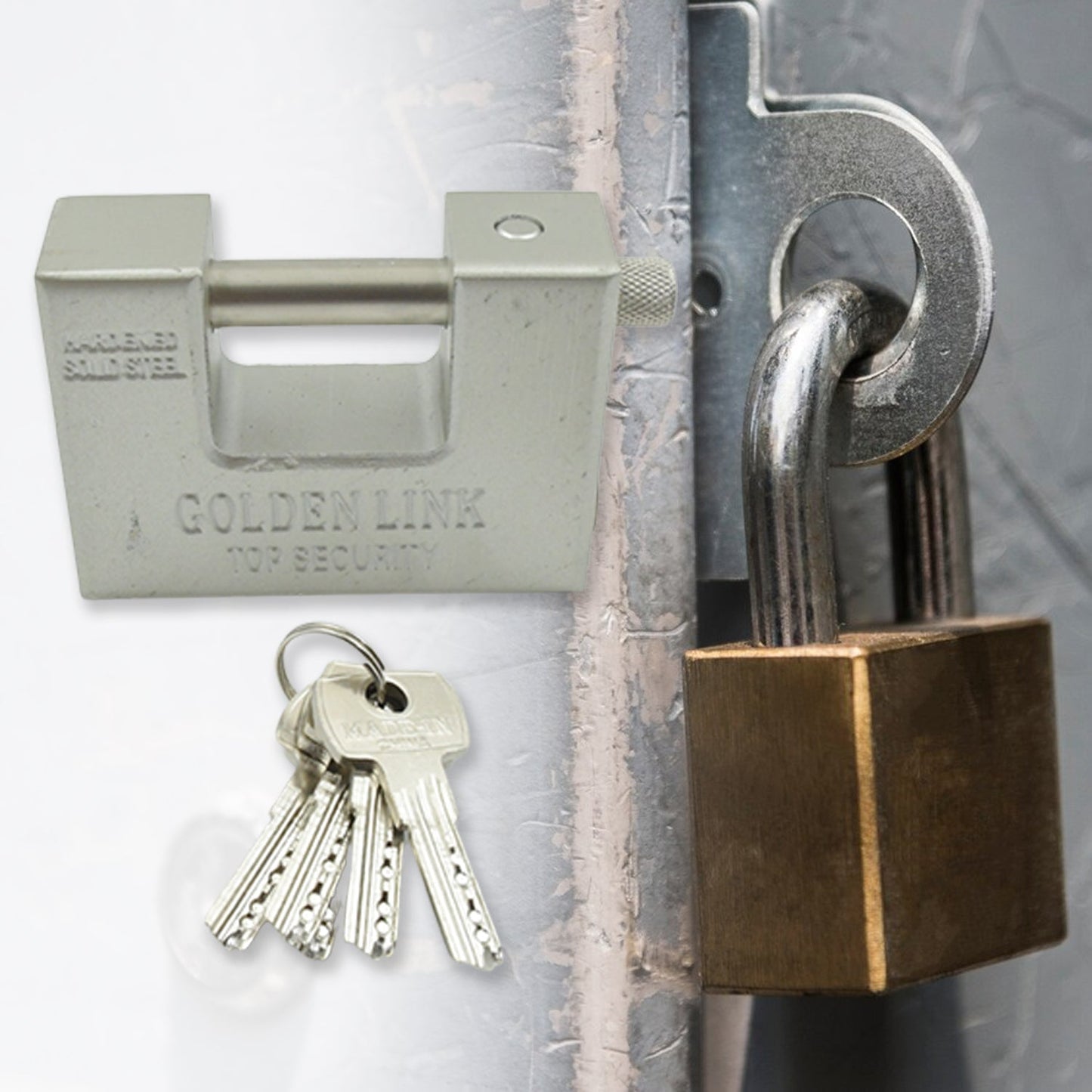 94mm Stainless Steel Padlock: Rectangular, Hardened Steel, 5 Keys signaturekarts