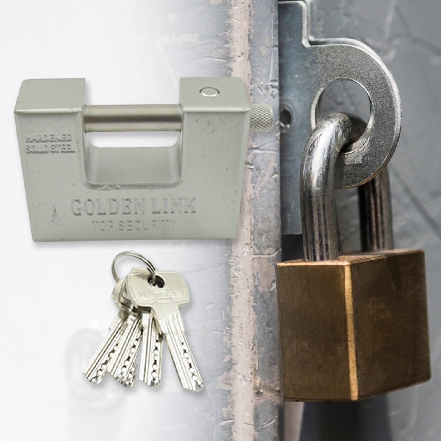 94mm Stainless Steel Padlock: Rectangular, Hardened Steel, 5 Keys signaturekarts