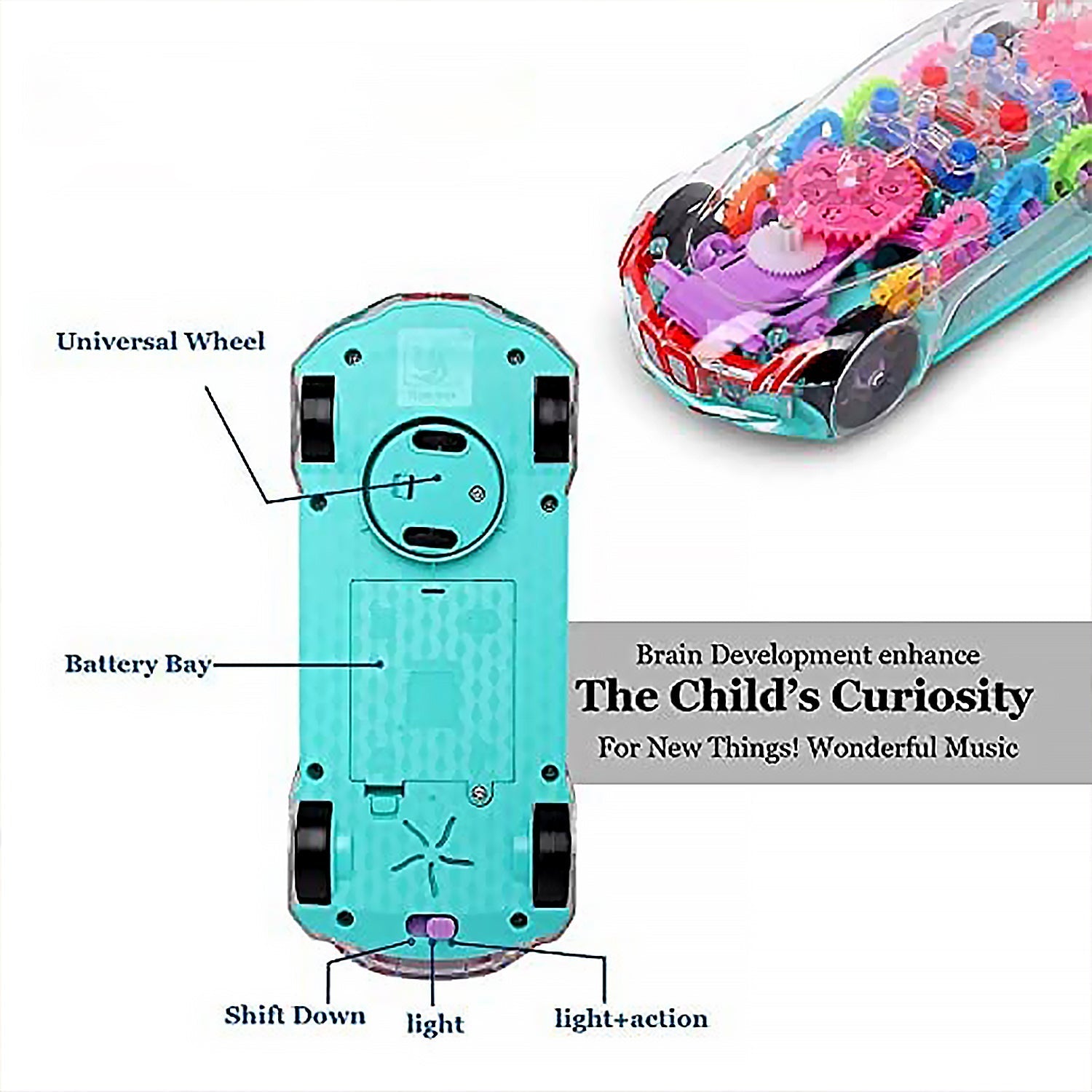 Rotating Transparent Gear Concept Car with Musical and 3D Flashing Lights Toy signaturekarts