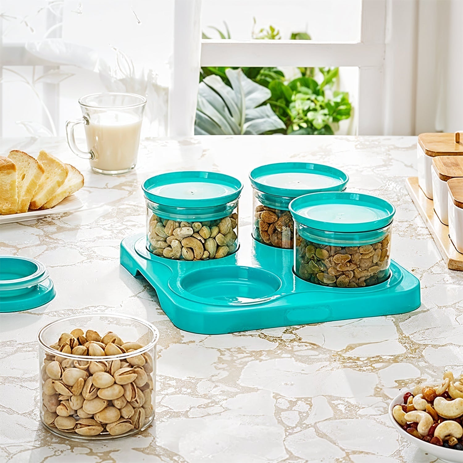 Airtight Container Jar 4 Pc Set with Tray for Kitchen signaturekarts