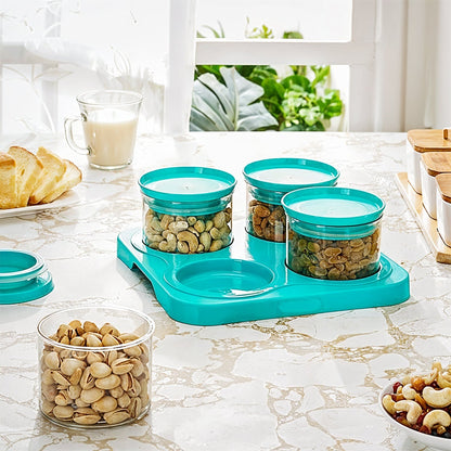 Airtight Container Jar 4 Pc Set with Tray for Kitchen signaturekarts