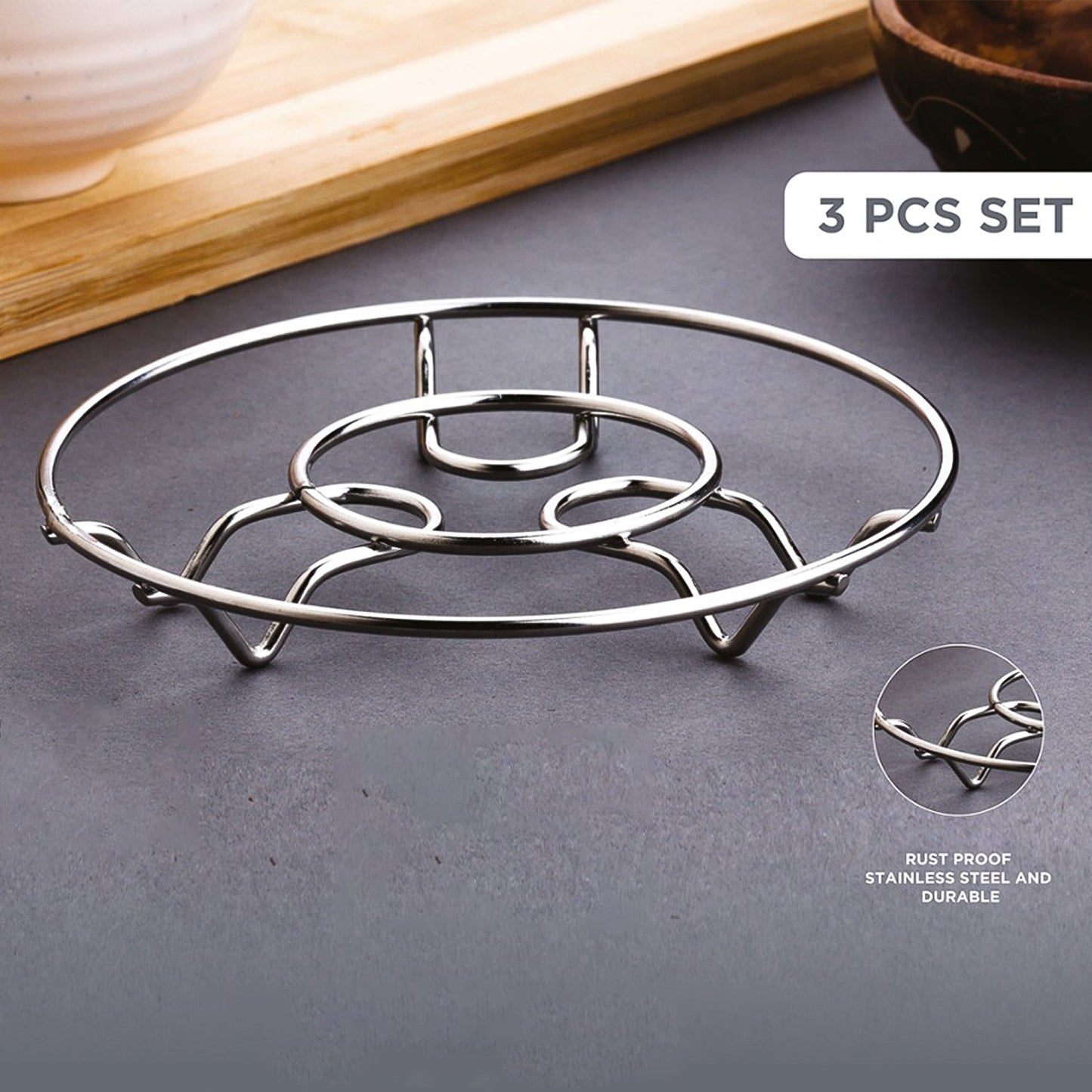 Apex Stainless Steel Wire Hotmate Trivet Stand Set of 3 Signature Kart