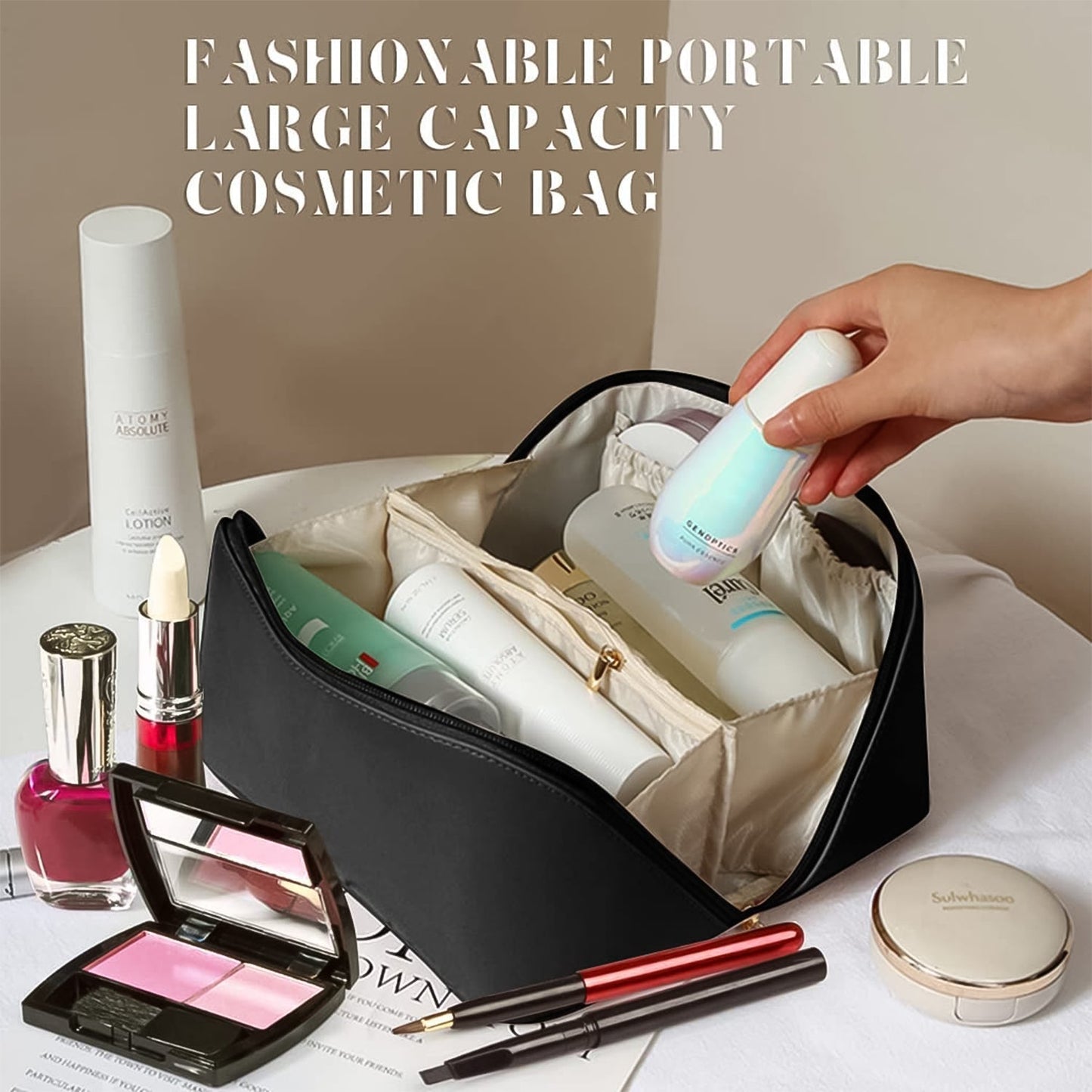 Travel Makeup & Toiletry Organizer Pouch with Zipper & Handle (1 Pc / Mix Color) Signature kart