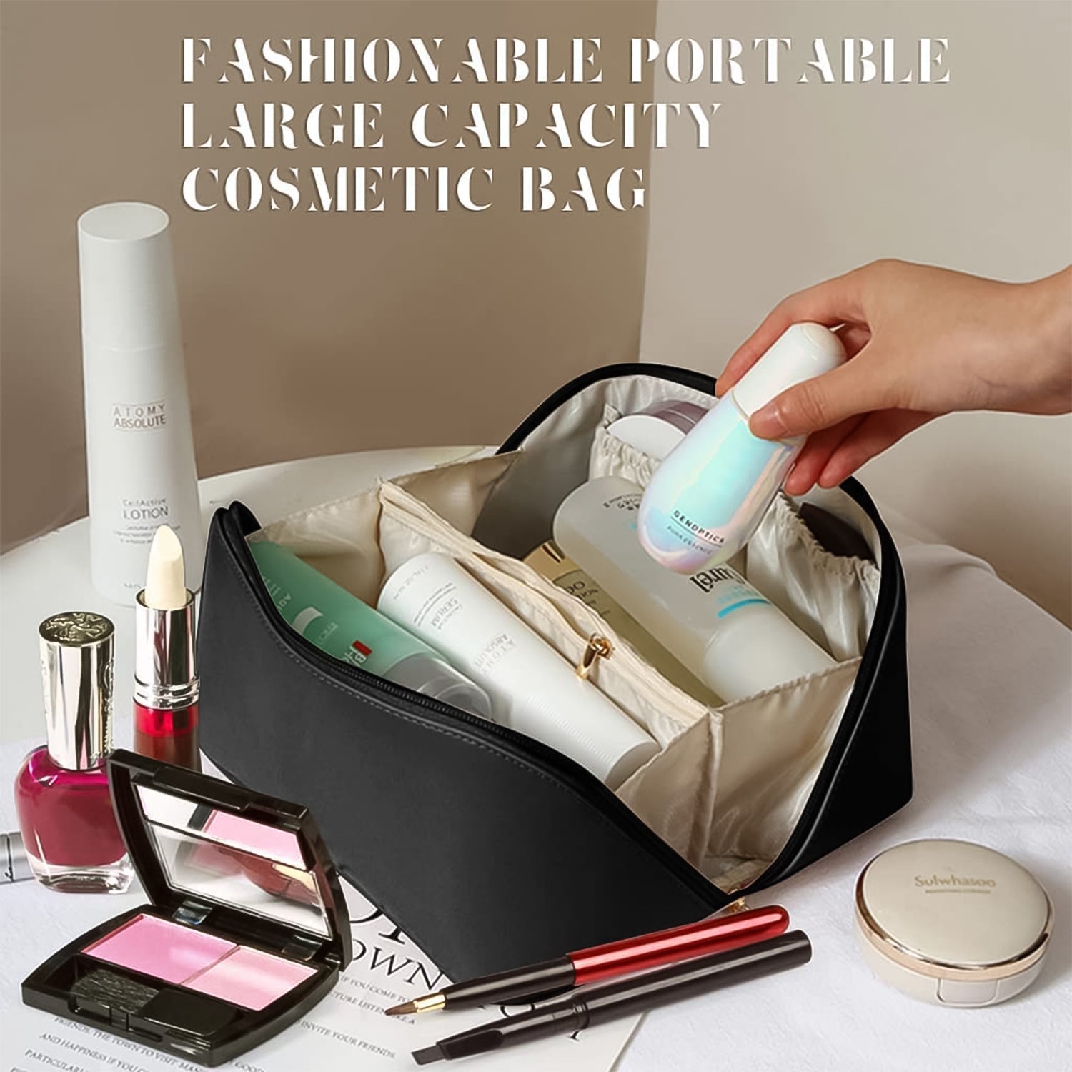 Travel Makeup & Toiletry Organizer Pouch with Zipper & Handle (1 Pc / Mix Color) Signature kart