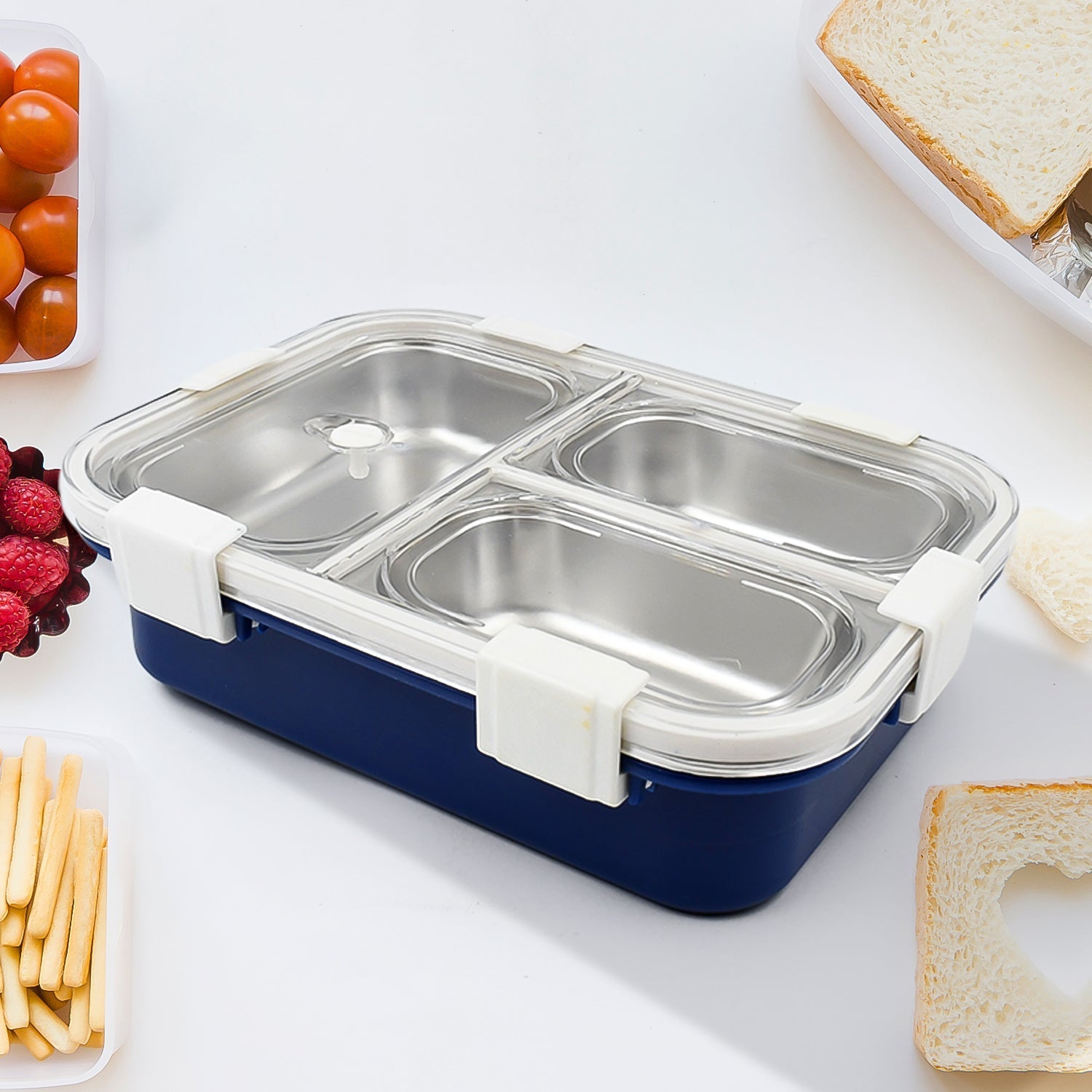 3 Compartment Transparent Stainless Steel Lunch Box for Kids, Tiffin Box, Lunch Box, Lunch Box for Kids, Insulated Lunch Box, Lunch Box for Office Women and Men, Stainless Steel Tiffin Box for Boys, Girls, School Office (Multi Color) signaturekarts