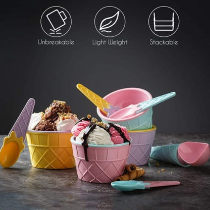Premium Ice Cream Waffle Spoon Bowl Set (6-Piece , Color Box) signaturekarts