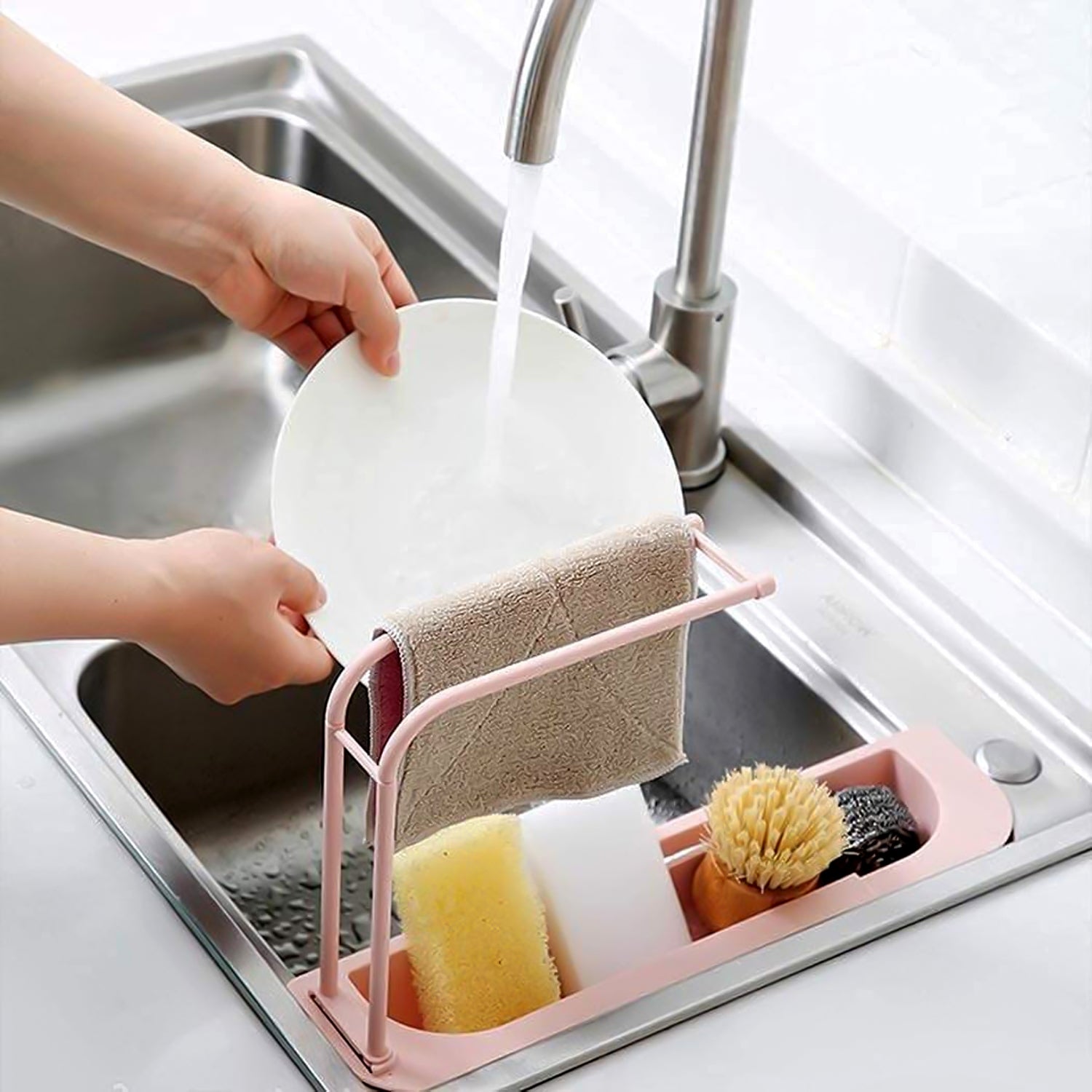 Over-Sink Expandable Sink Caddy with Dual Towel Bar & Drip Tray signaturekarts