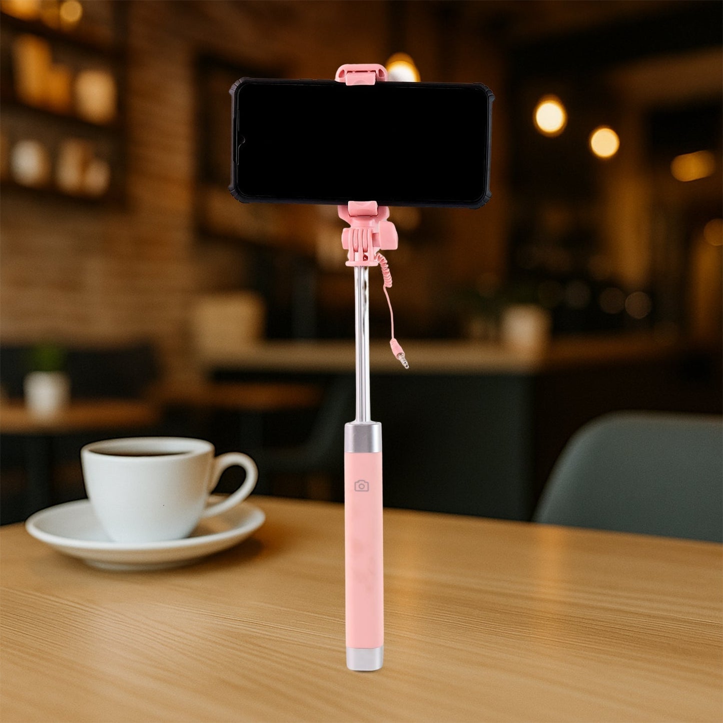 Wired Selfie Stick with Rearview Mirror & Built-In Shutter Button (1 Pc) Signature Kart