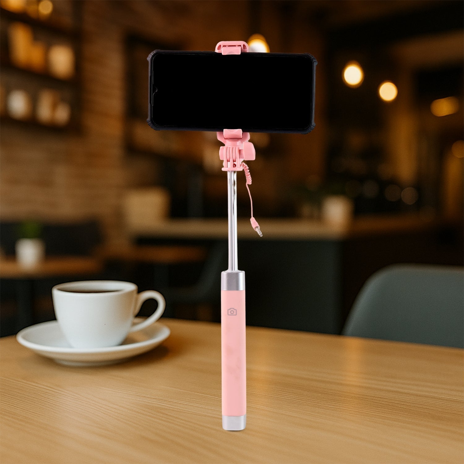 Wired Selfie Stick with Rearview Mirror & Built-In Shutter Button (1 Pc) Signature Kart