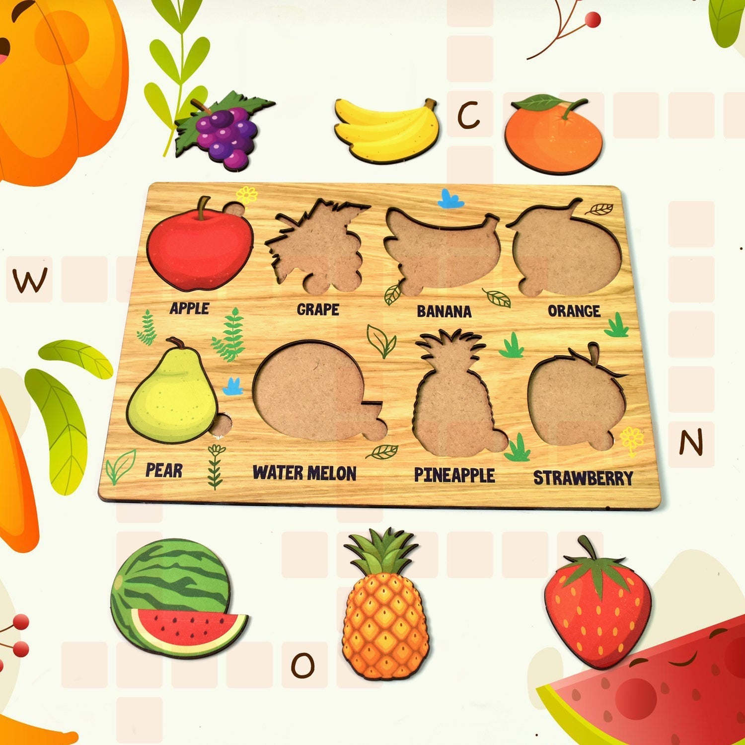 Wooden Puzzle Learning Board for Kids - (1 Pc / Mix Design / random) signaturekarts