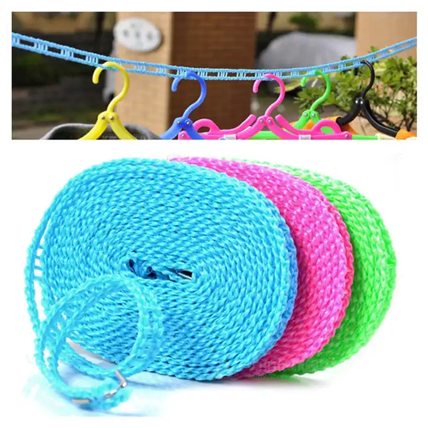 3 Meter Anti-Slip Clothesline Rope - Nylon, Hooks, Indoor/Outdoor signaturekarts