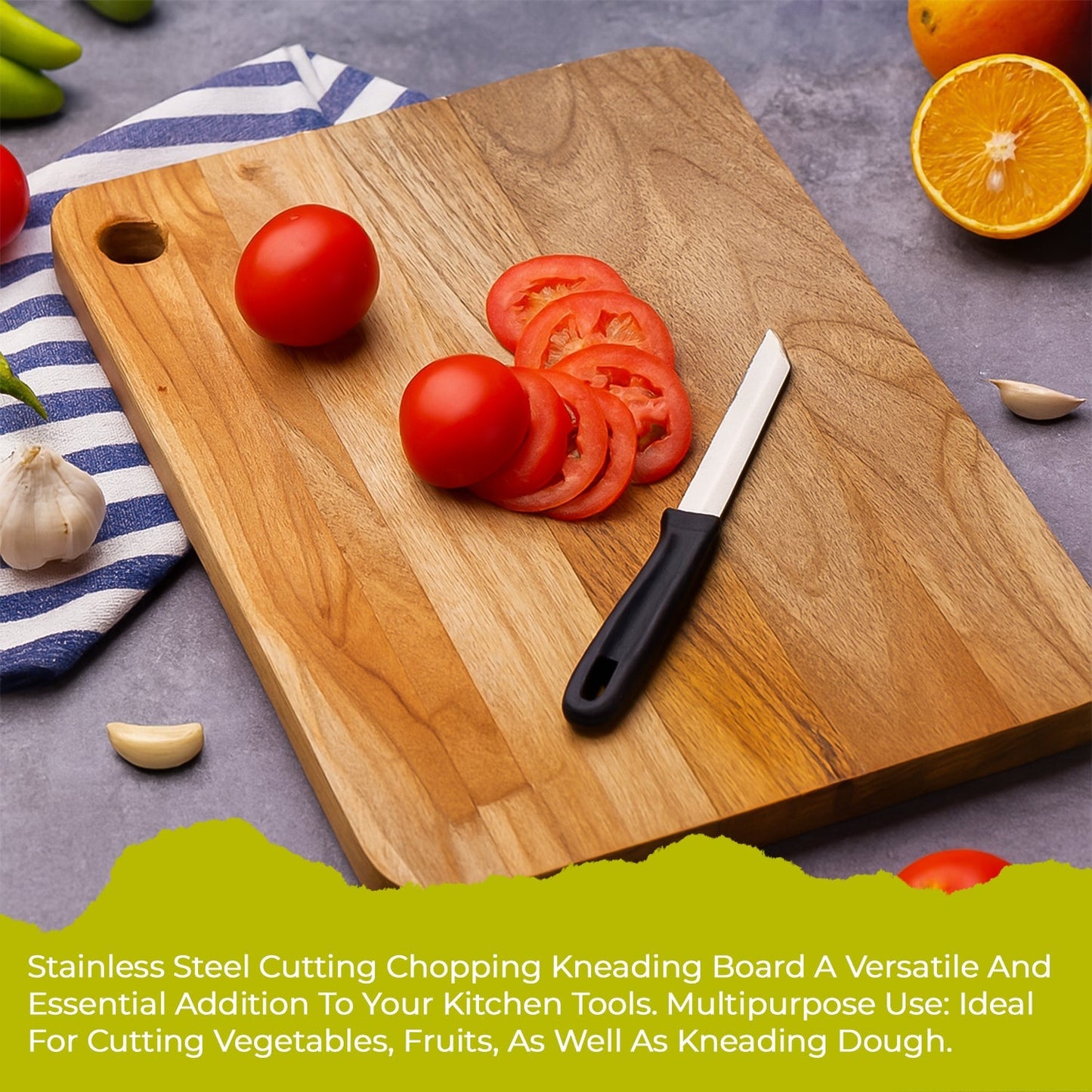 Apex Steel Oak Medium Cutting Board with Wooden Handle (1 Pc) signaturekarts