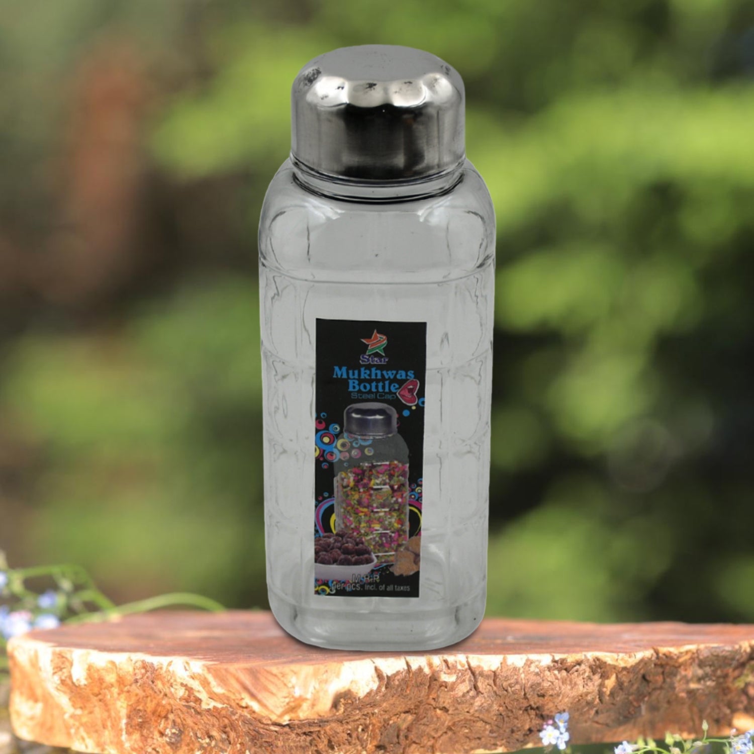 Plastic Transparent Mukhwas Bottle With Steel Cap Kitchen Storage Bottle (1 Pc) signaturekarts