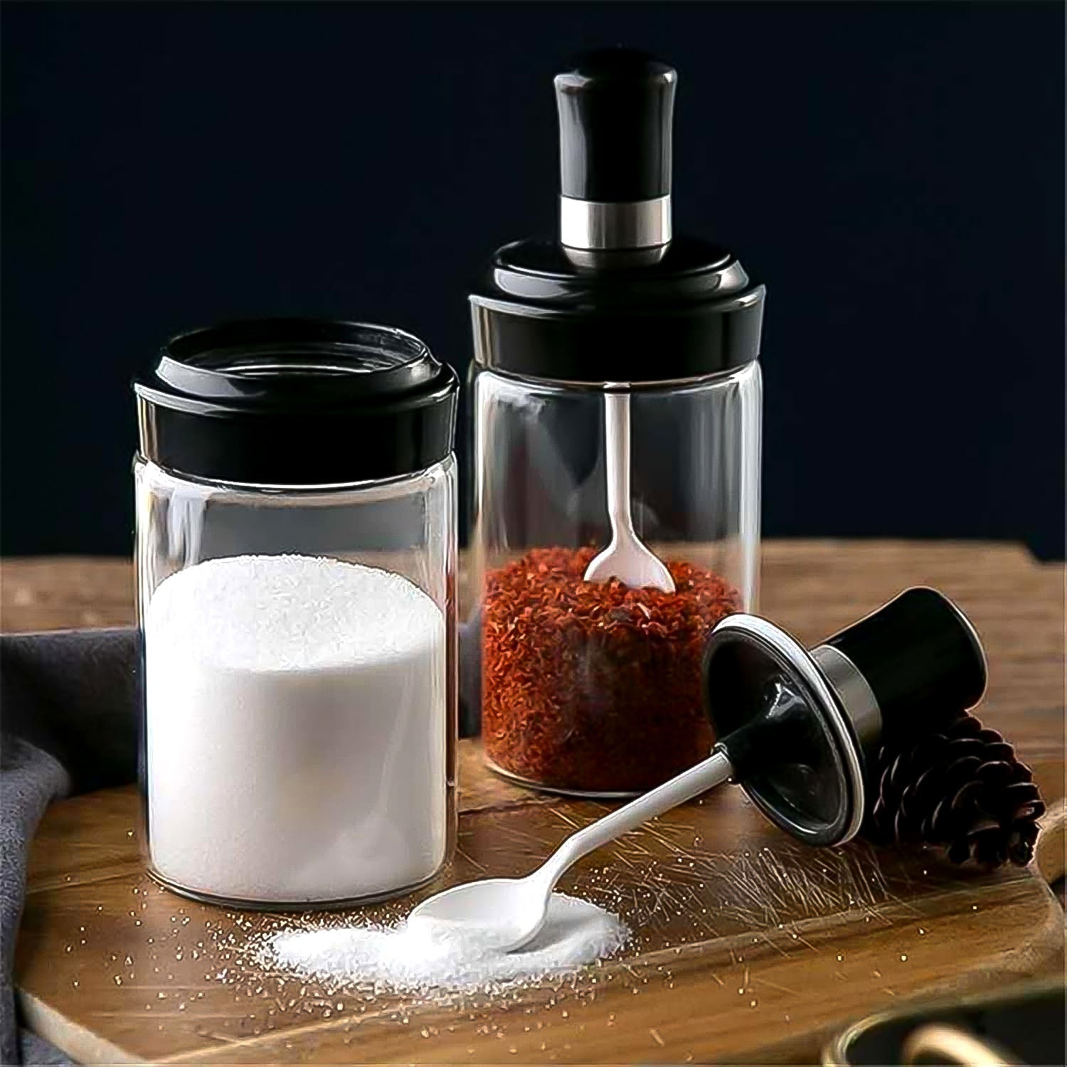 Transparent Glass Storage Jar with Built-in Spoon Approx 250ml signaturekarts