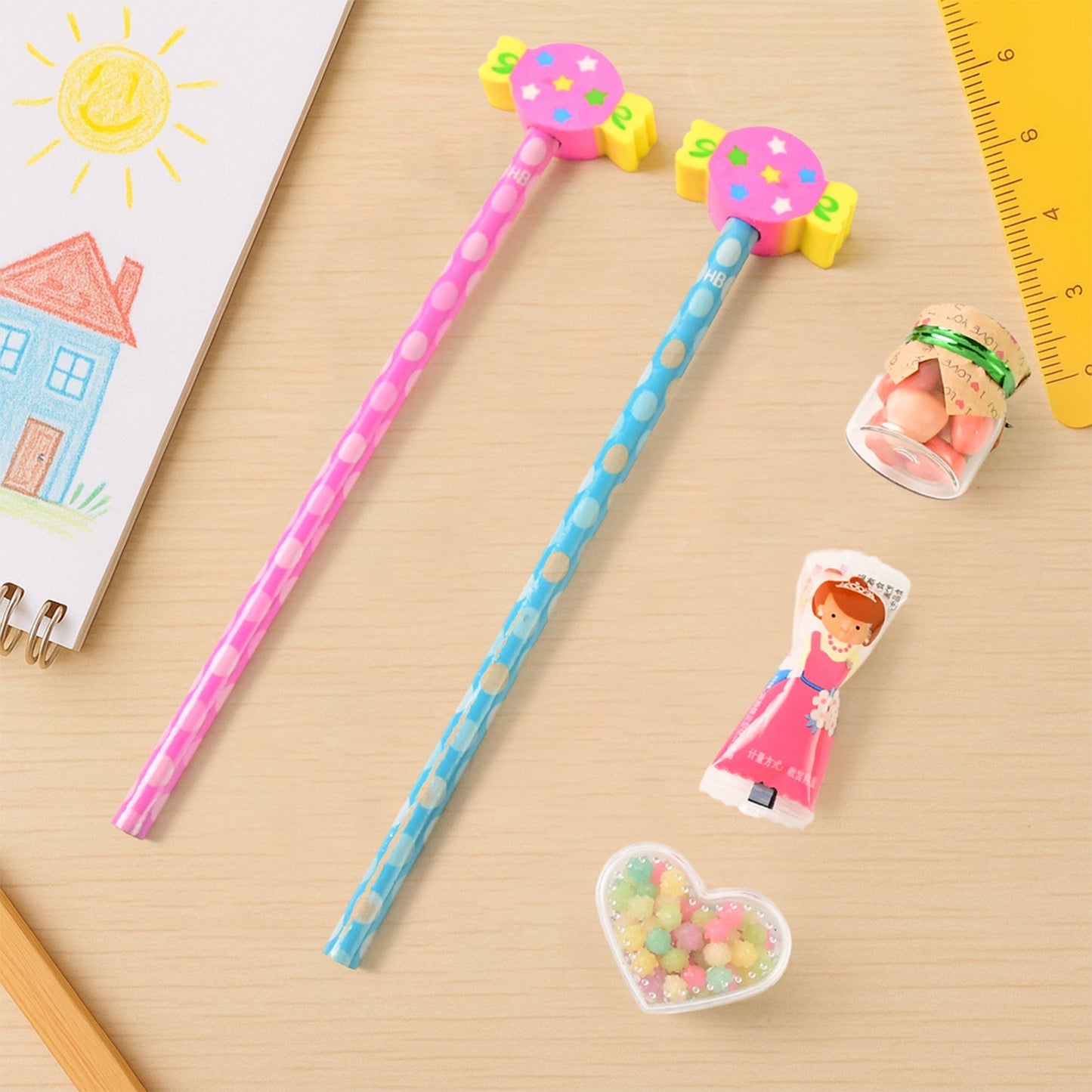 Fun Candy Design Pencil Set with Accessories Set (1 Set ) Signature Kart