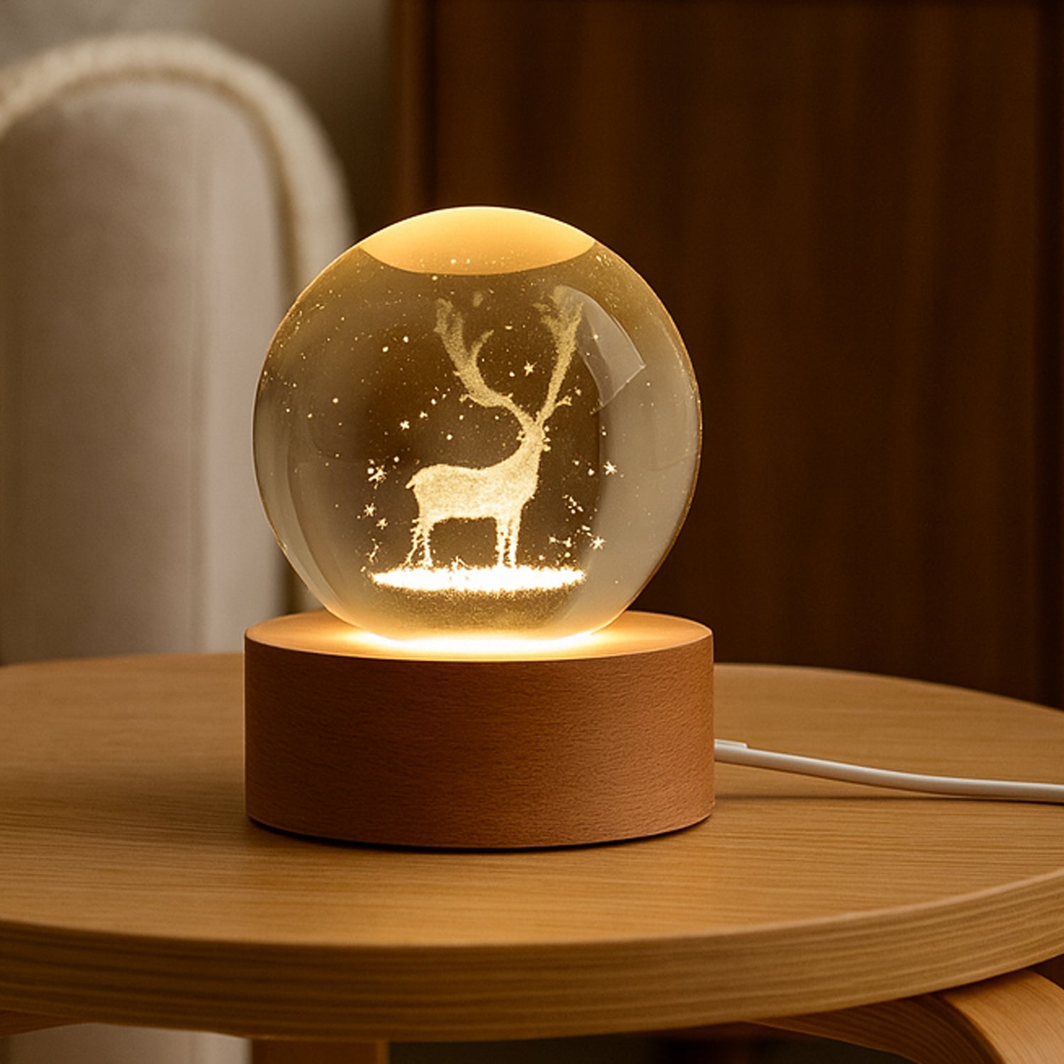 Crystal Ball Night Light Glass Ball Night Lamp with Wood Base Signature kart