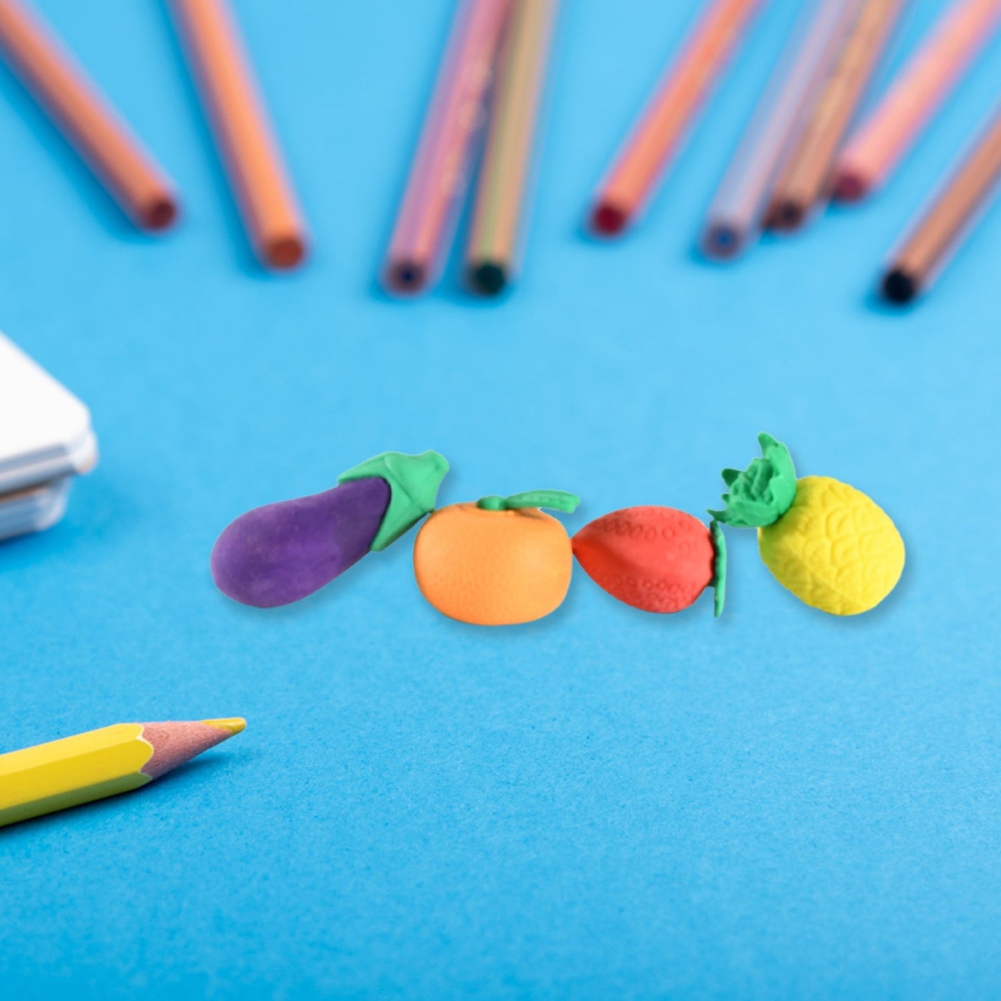 Mini Cute Veg & Fruit Erasers – 3D Colorful Eraser Set for Kids (4 Pc) signaturekarts