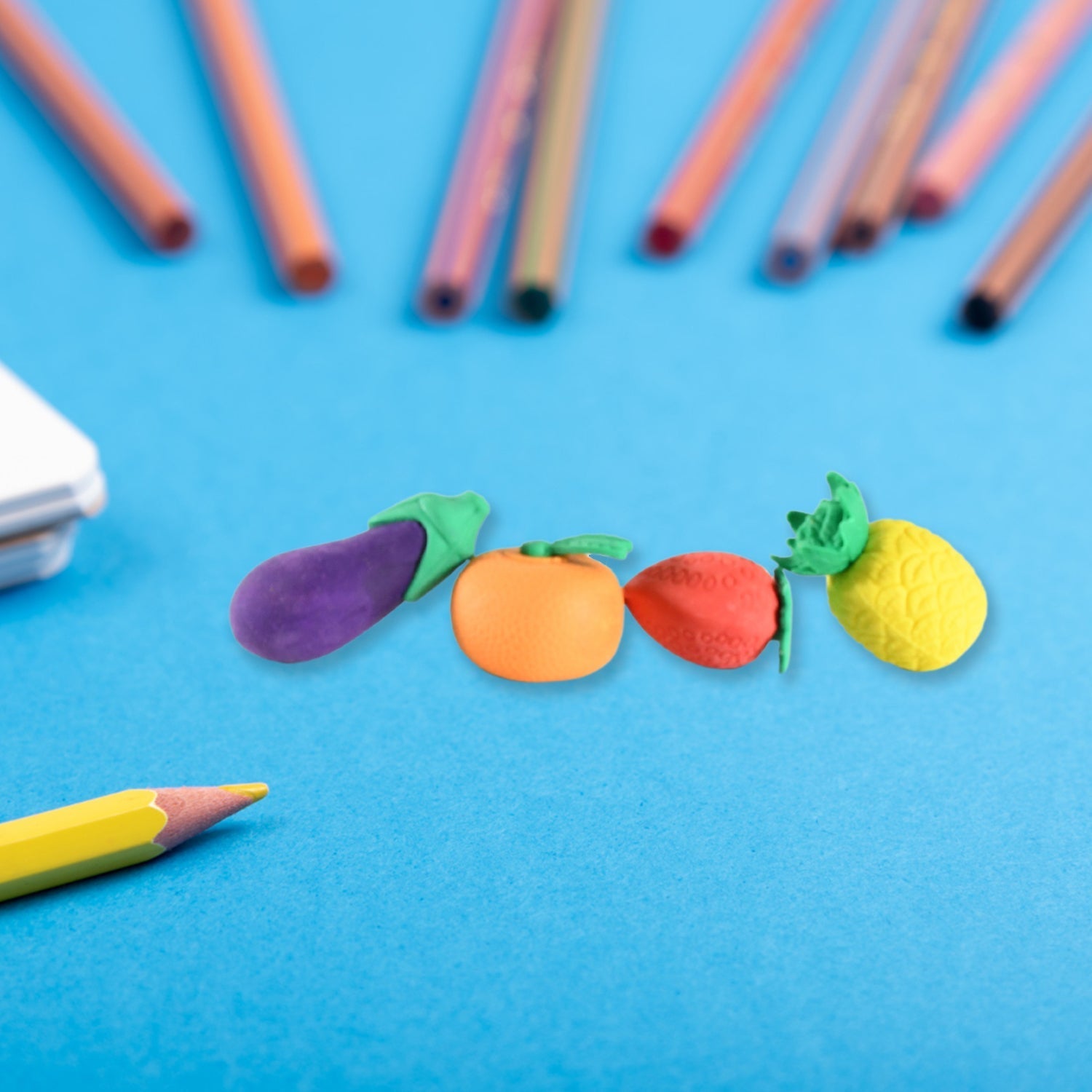 Mini Cute Veg & Fruit Erasers – 3D Colorful Eraser Set for Kids (4 Pc) signaturekarts