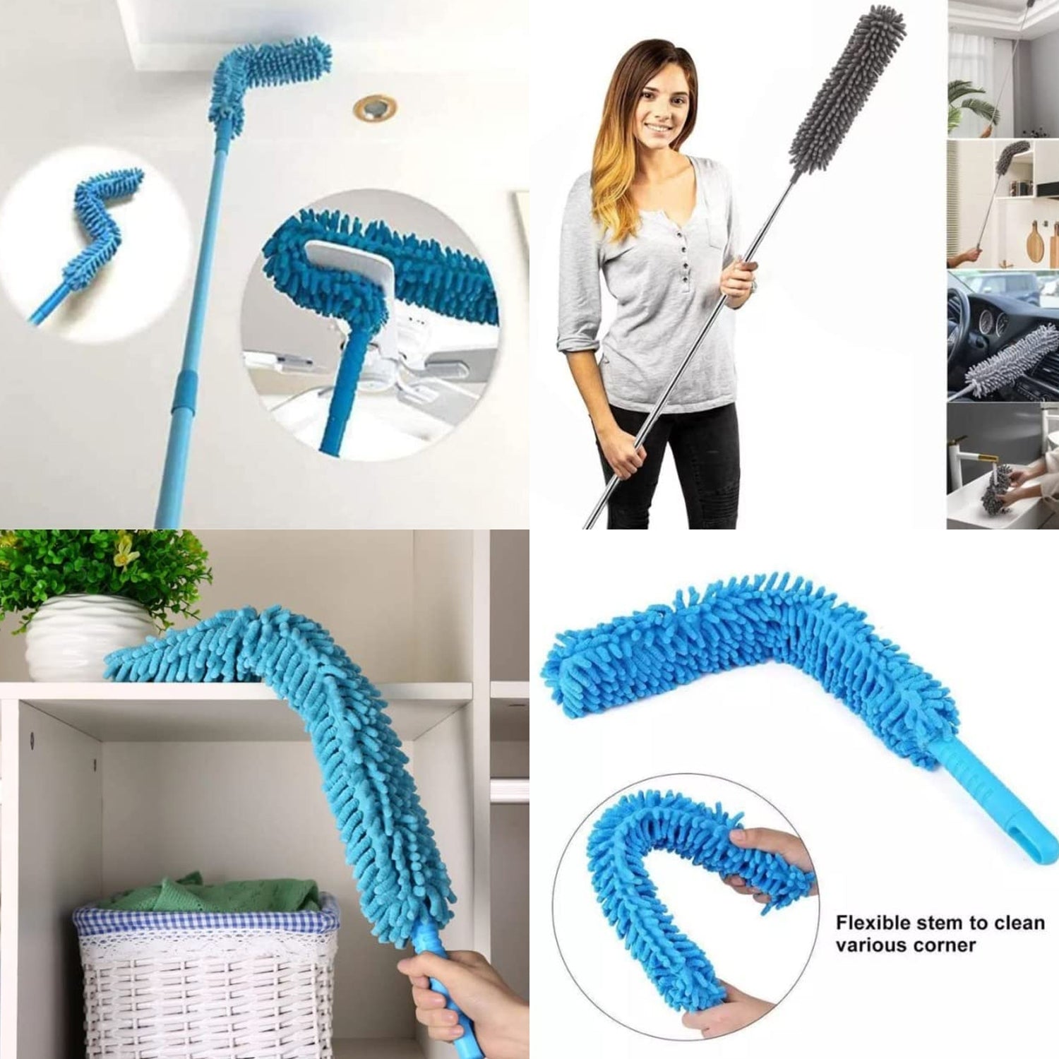 Adjustable Long Handle Microfiber Dust Brush – Foldable Ceiling & Appliance Cleaner signaturekarts