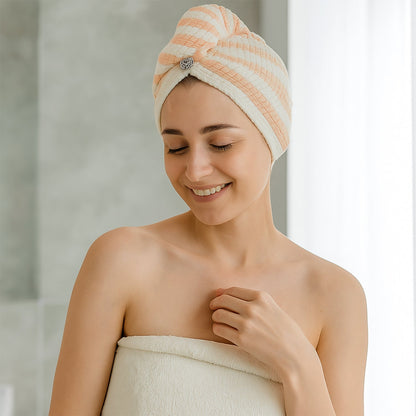 Soft Microfiber Hair Drying Towel Wrap with Cute Teddy Bear Button (1 Pc) signaturekarts