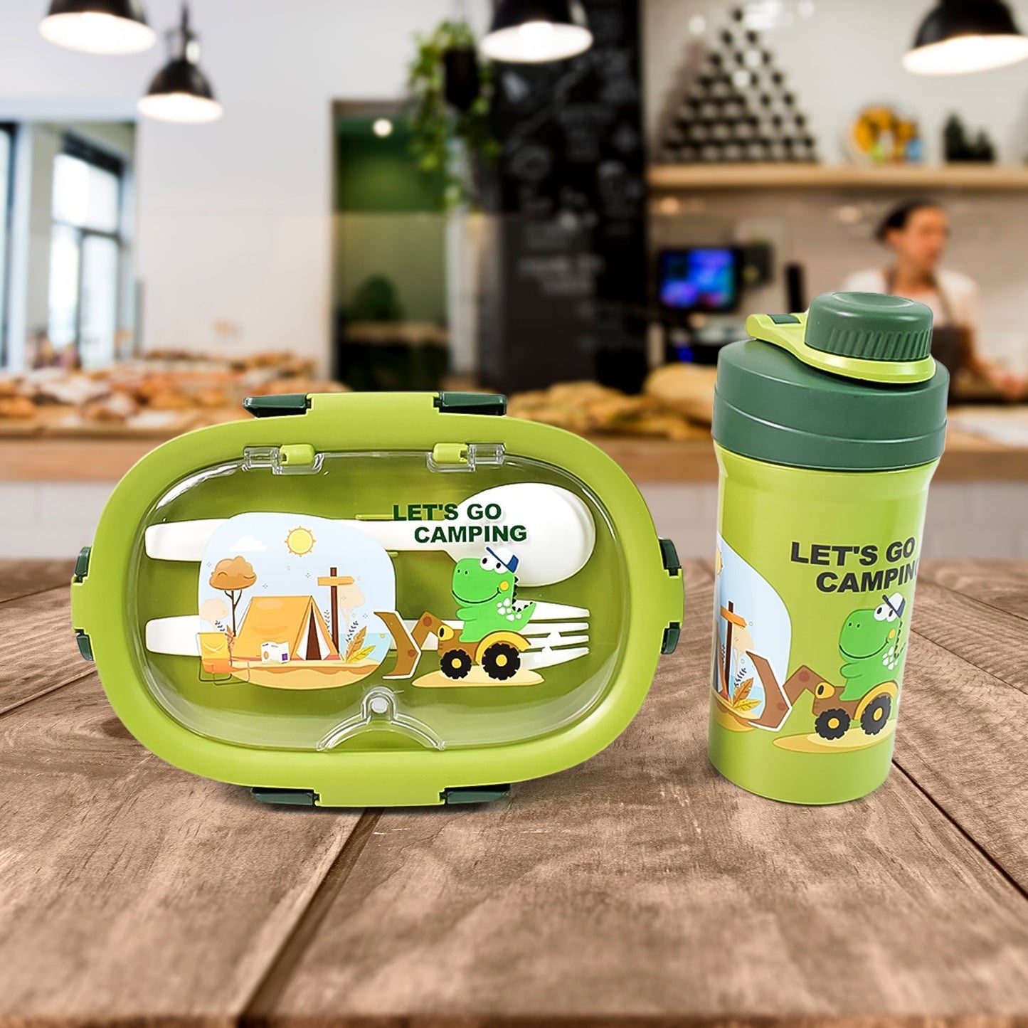 Plastic Lunch Box Leak Proof 3 Compartment with Bottle, Spoon and Fork (1 Set) Signaturekarts