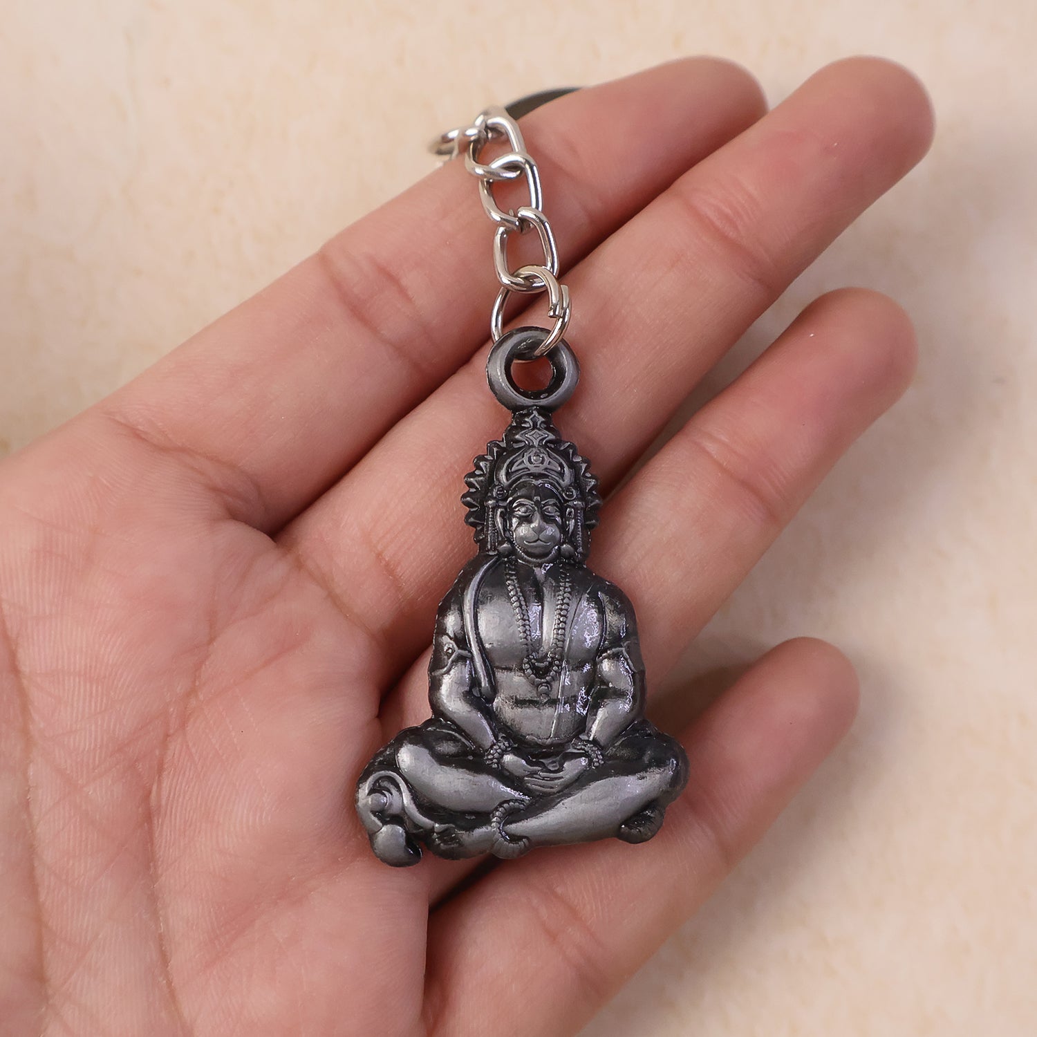 Premium Spiritual Hanuman Ji Sitting Pose Metal Keychain (1 Pc) The Morsignaturekarts