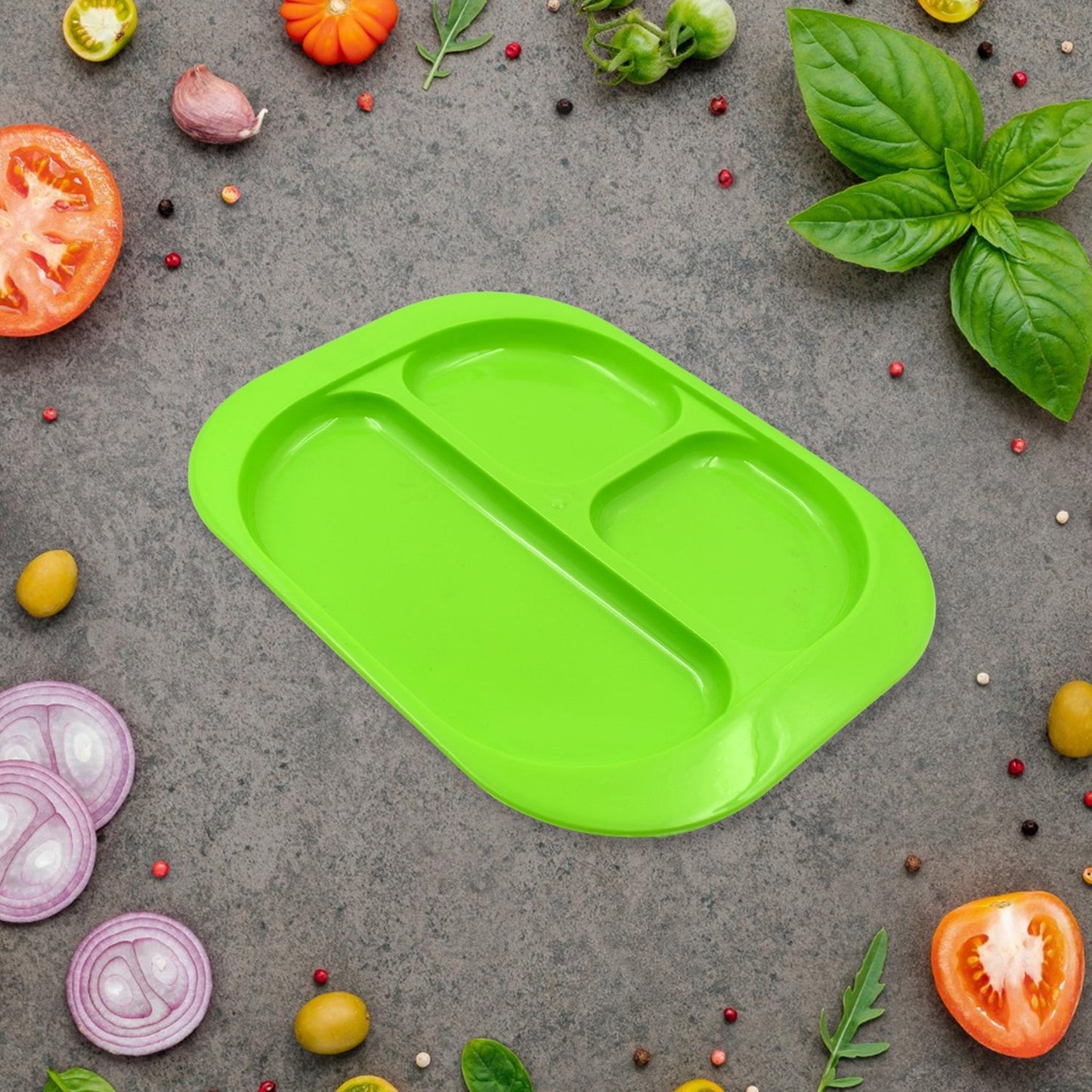 Biodegradable 3-Compartment Plastic Food Plate with Spoon for Snacks (1 Pc) signaturekarts