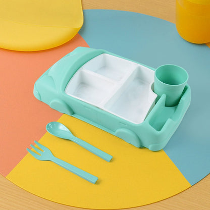 Kid's Car Shaped Plates Cup / Lunch Box Dinnerware (4 Pcs Set / 1000 ML Lunch Box) Signaturekarts