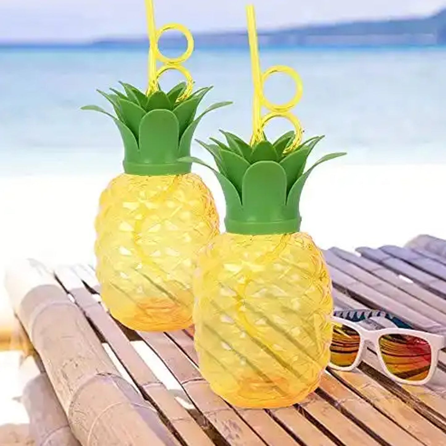 Plastic Pineapple Cups with Straw (1 Pc) - Party Favors, Hawaiian, Beach signaturekarts