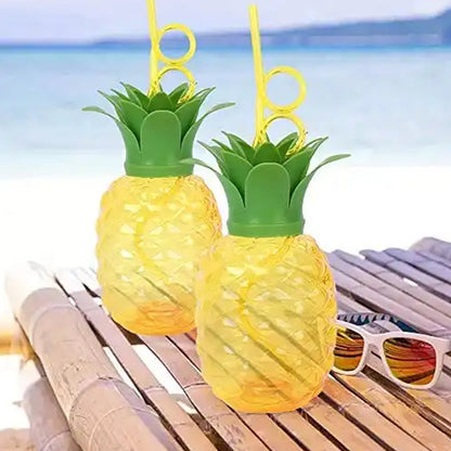 Plastic Pineapple Cups with Straw (1 Pc) - Party Favors, Hawaiian, Beach signaturekarts