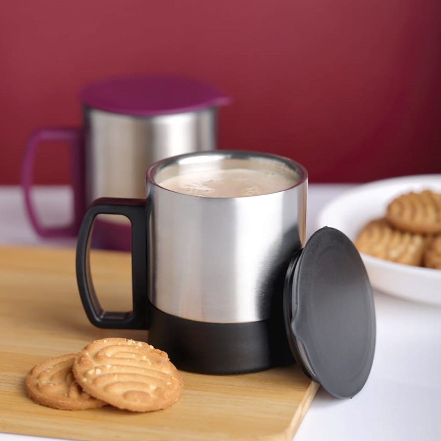Stainless Steel Coffee/Tea Cup, Stainless Steel Lid Cover Hot Coffee/Tea Mug Hot Insulated Double Wall Stainless Steel, Coffee and Milk Cup with Lid & Handle Easy To Carry - Coffee Cup (1 Pc) signaturekarts