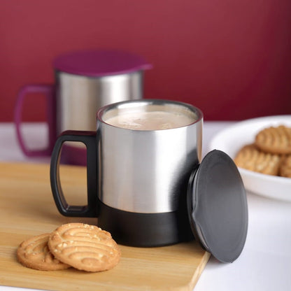 Stainless Steel Coffee/Tea Cup, Stainless Steel Lid Cover Hot Coffee/Tea Mug Hot Insulated Double Wall Stainless Steel, Coffee and Milk Cup with Lid & Handle Easy To Carry - Coffee Cup (1 Pc) signaturekarts