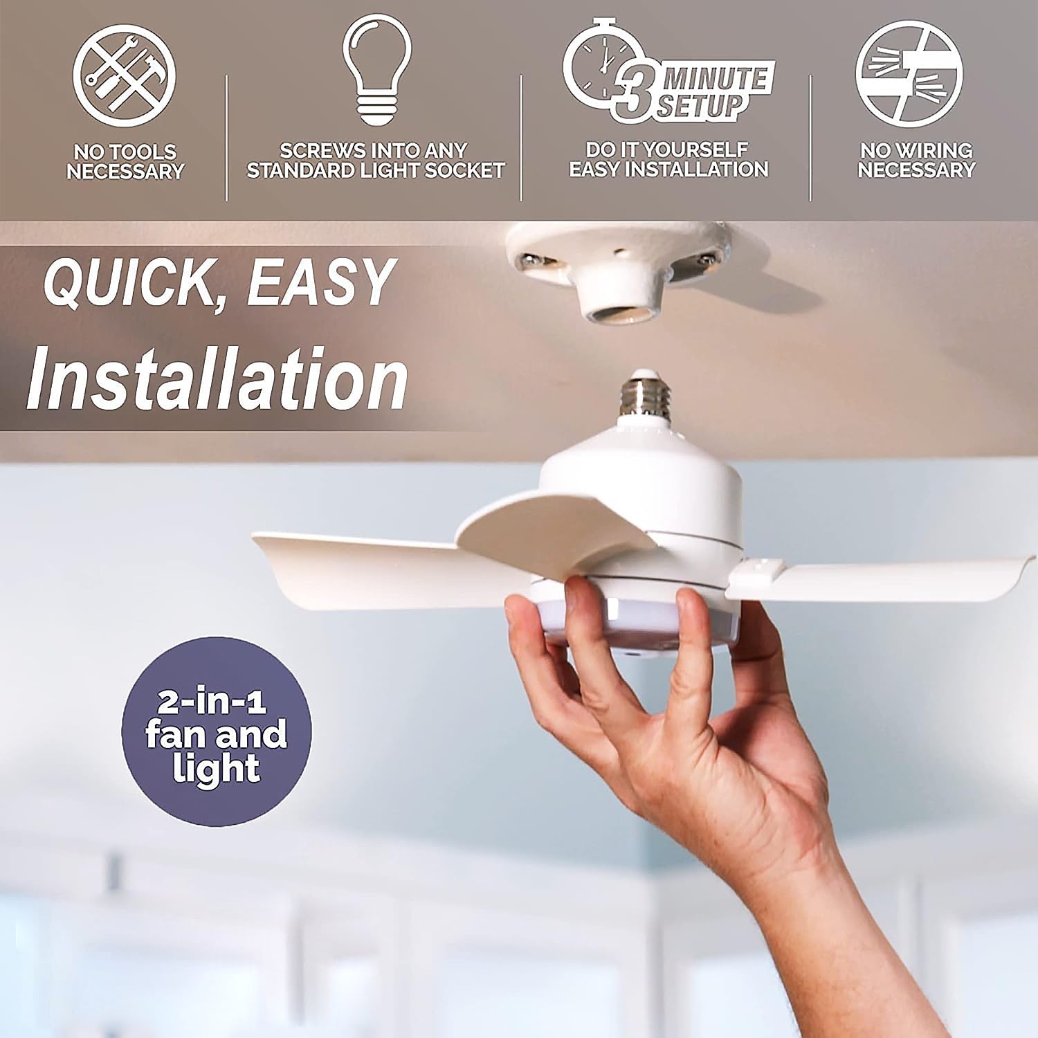 Original Cool LED Socket Fan Light 1000 Lumens 5000K Remote Controlled signaturekarts