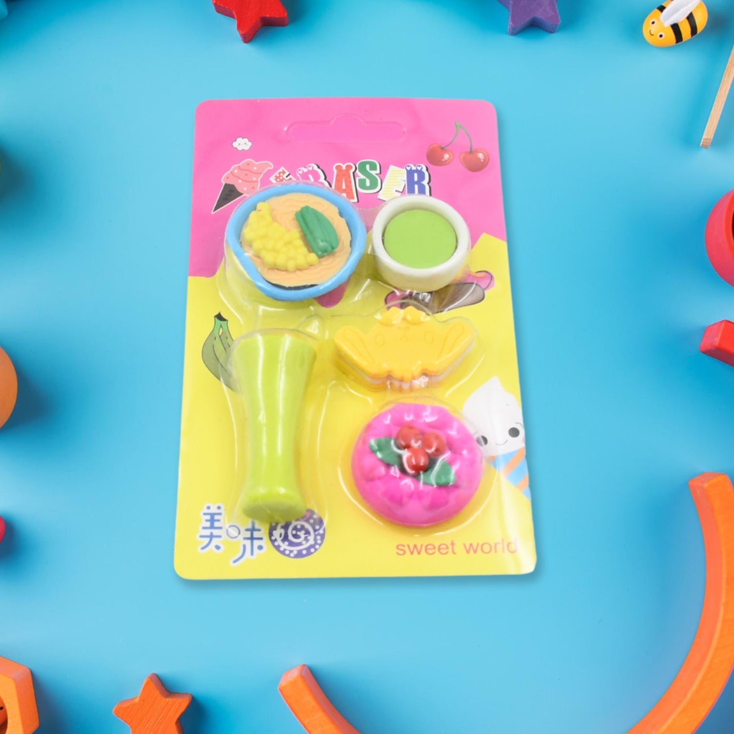 3D Mix Design Fancy & Stylish Colorful Erasers (1 Set) signaturekarts
