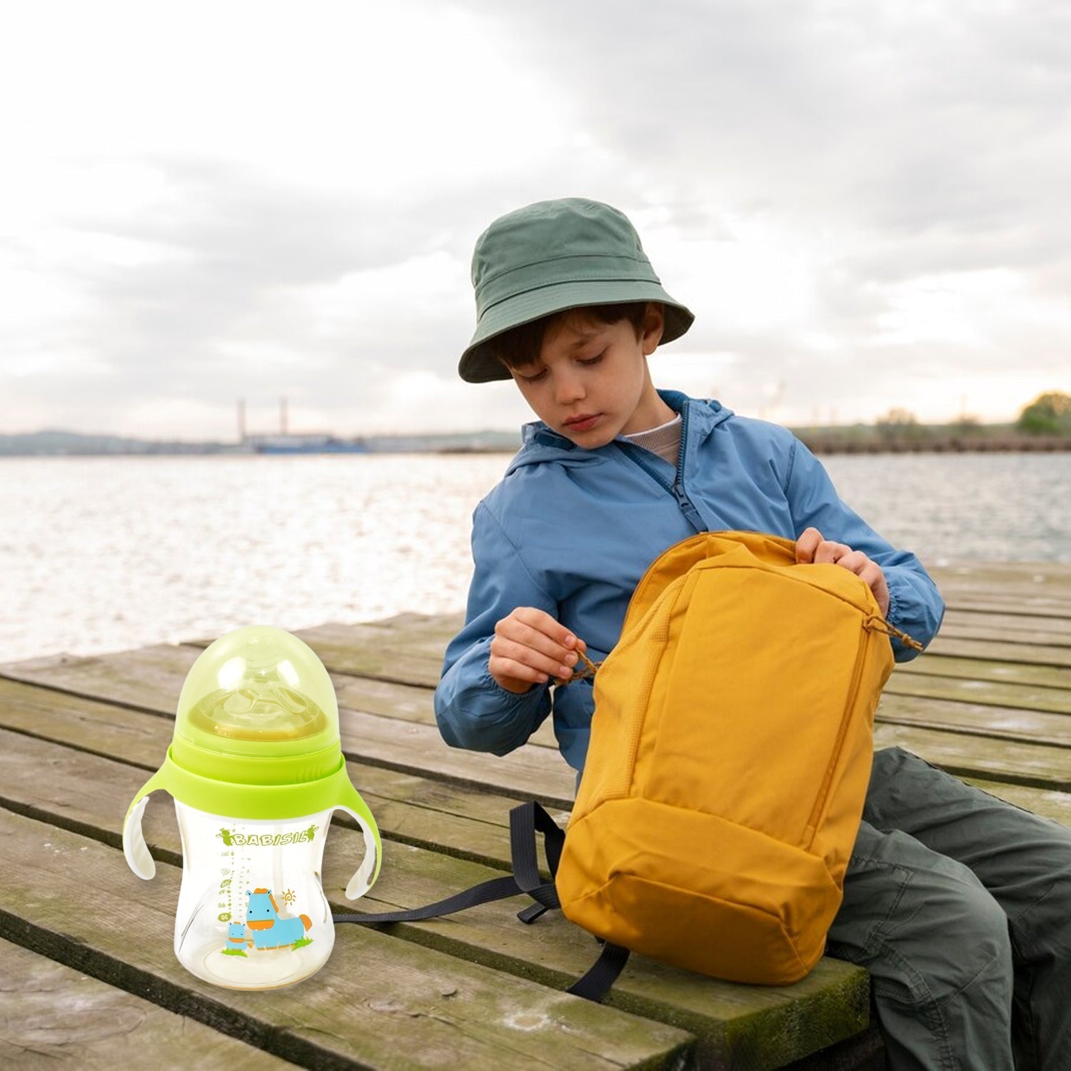 Plastic Baby Feeding Bottle with Handles Straw (300 ML / 1 Pc) Signaturekarts