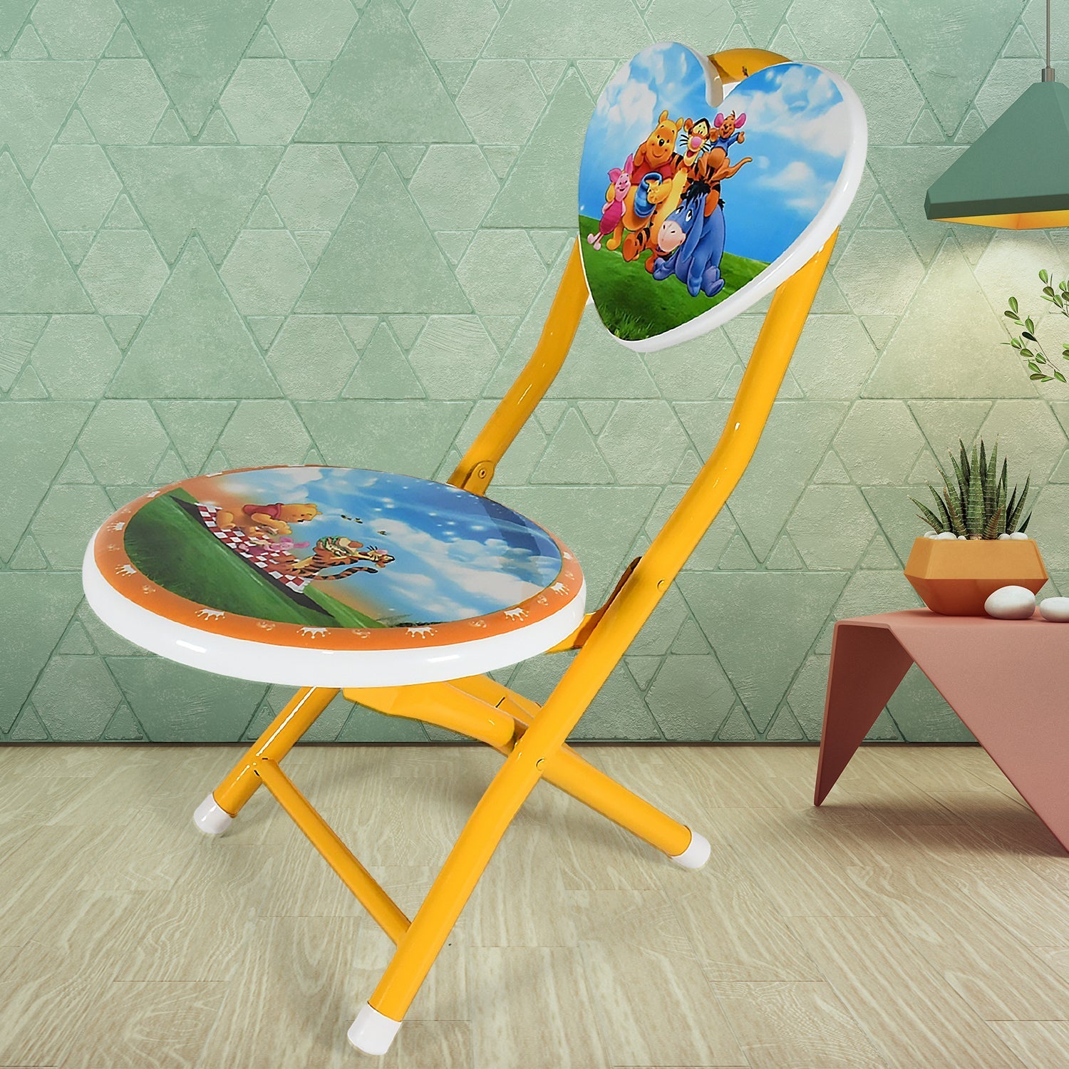 Heart Shape Cartoon Printed Foldable Kids Chair for Playrooms & Camping (1 Pc) signaturekarts