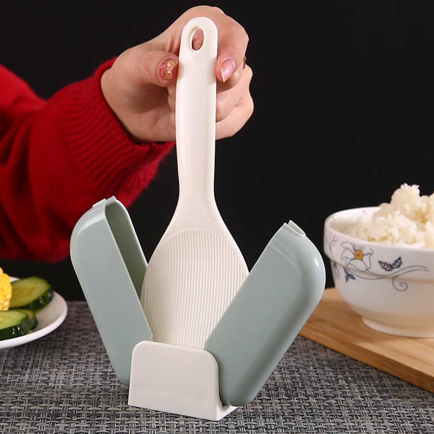 Automatic Open & Close Kitchen Rice Spoon Holder with Dust Cover signaturekarts