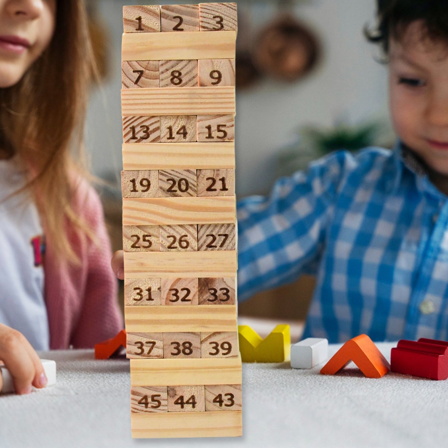 Wooden Tumbling Stacking Tower Game, Zenga tower (48 Pcs Blocks 2 Dices) Signaturekarts