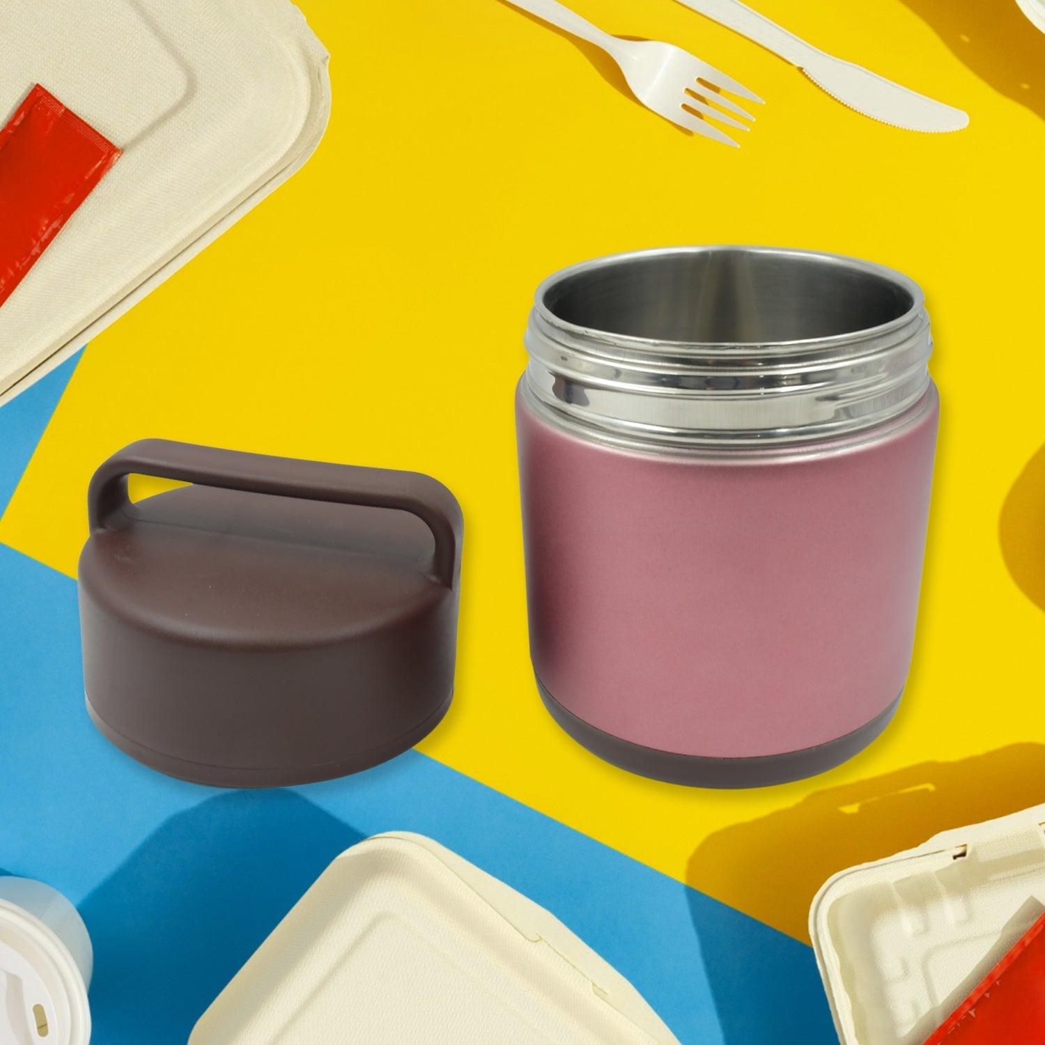 Vacuum insulated lunch box, 304 stainless steel, used for lunch storage, double-layer travel hiking picnic food jar, with folding spoon and handle BPA Free Thermos Lunch Box for Kids Adults (1600 ML) signaturekarts