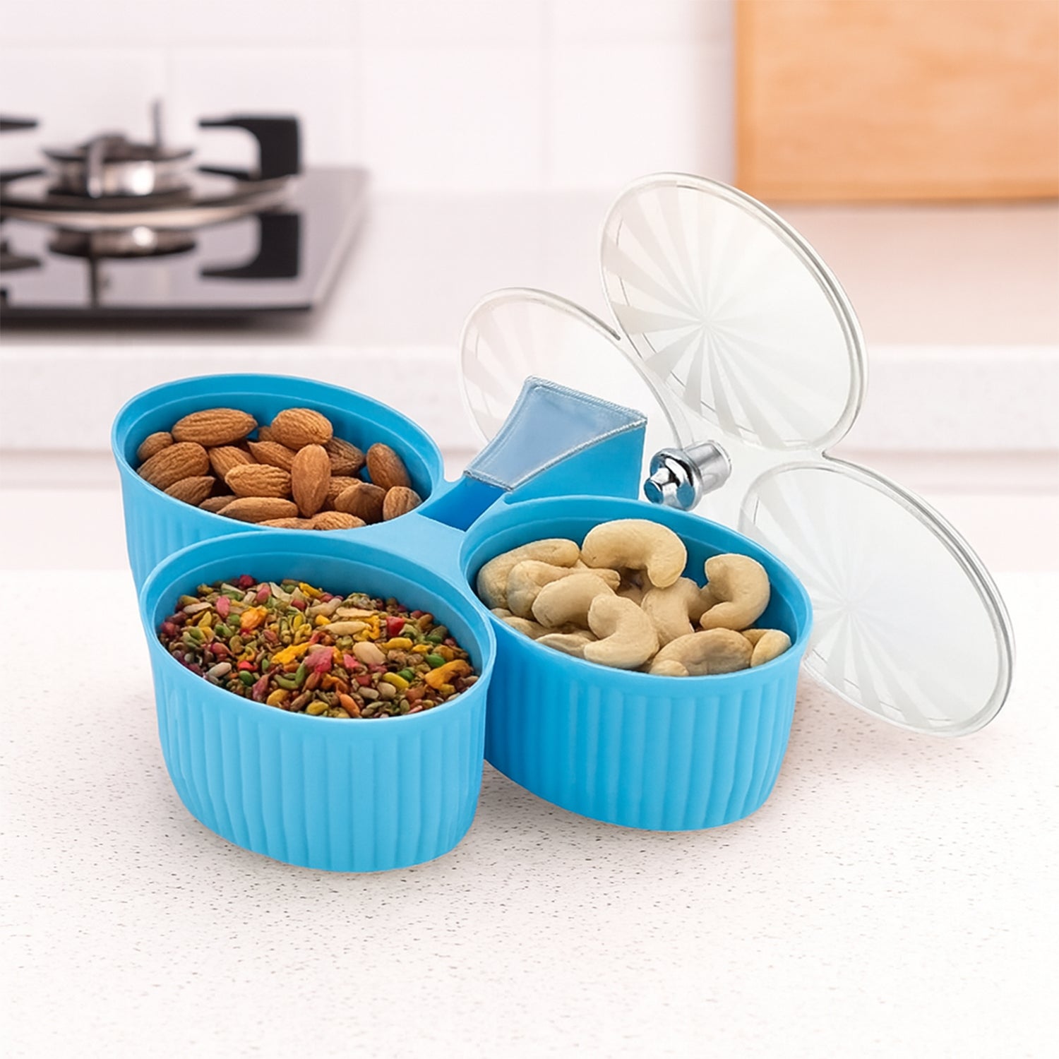 Premium 3-Compartment Revolving Dry Fruit Box (1 Pc) Signature Kart