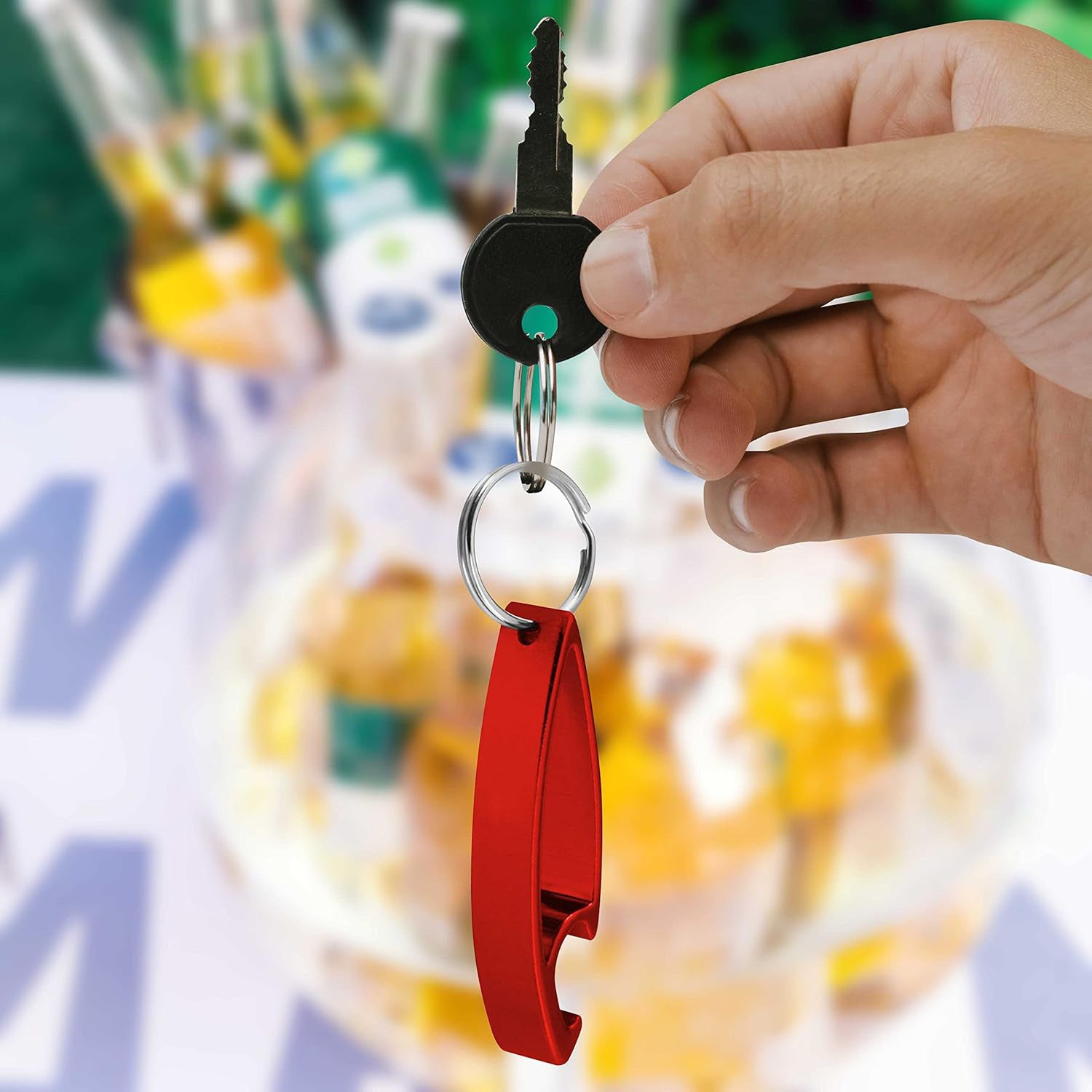 2 in 1 Compact Metal Bottle Opener with Keyring (1 Pc) Signature Kart