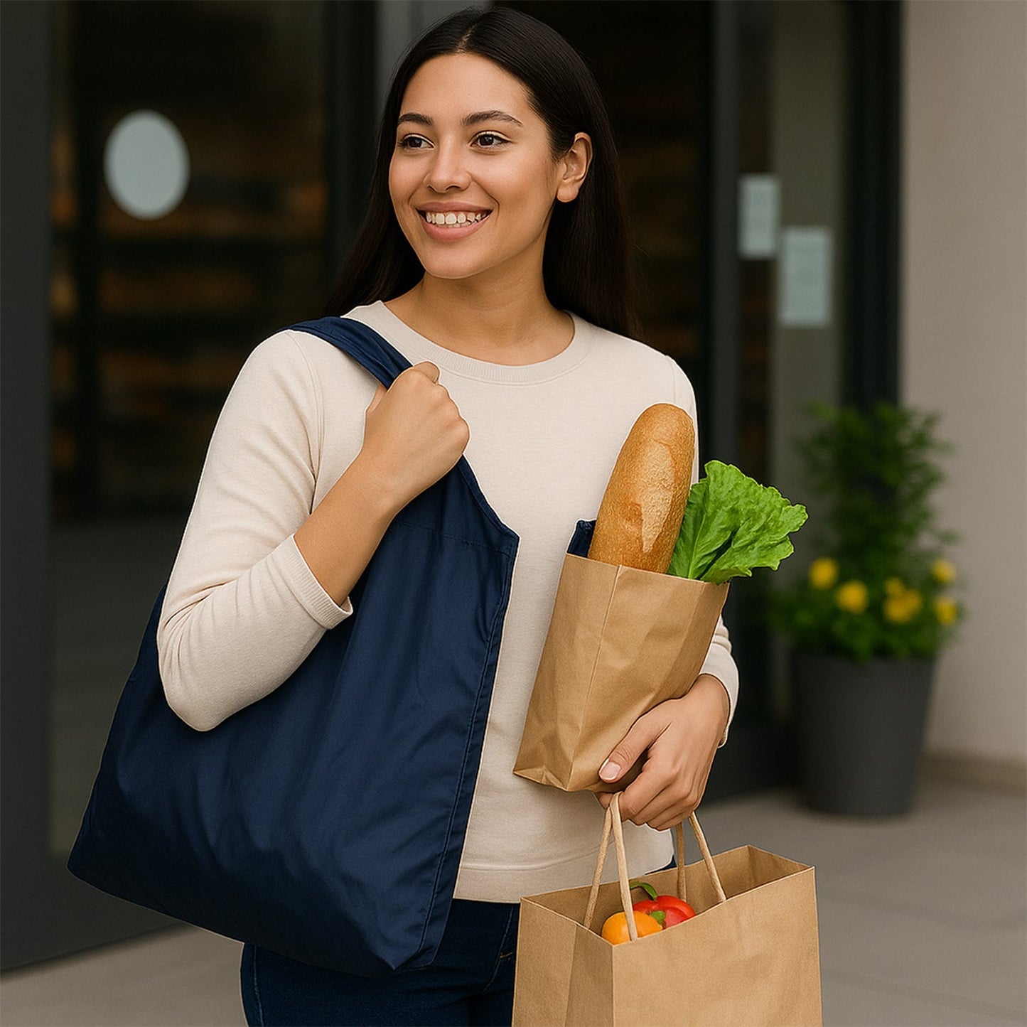 Reusable Grocery Bags - Reusable Bags With Handles (1 Pc / Mix Color) signaturekarts
