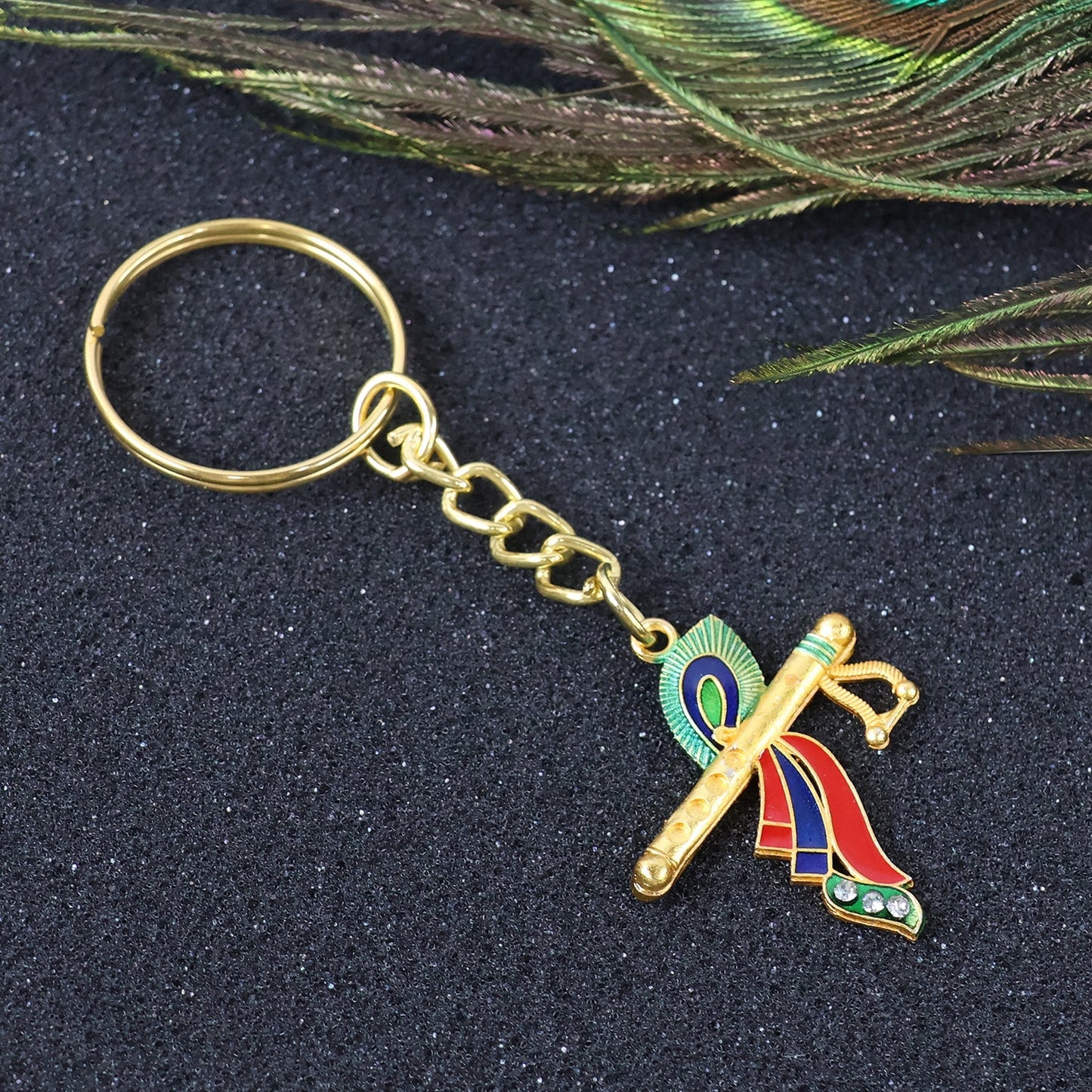 Krishna Flute with Peacock Feather Design Keychain (1 Pc) signaturekarts