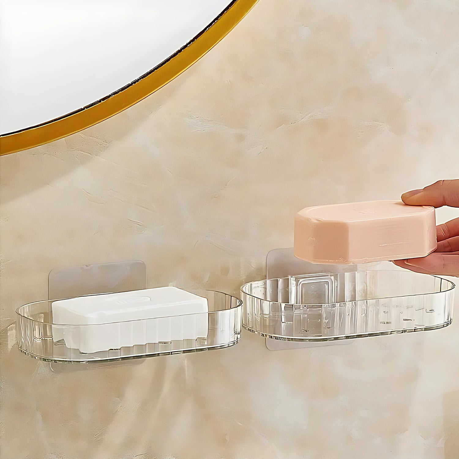 Self Adhesive Transparent Wall Mounted Soap Dish Holder (2 Pc) Signature Kart