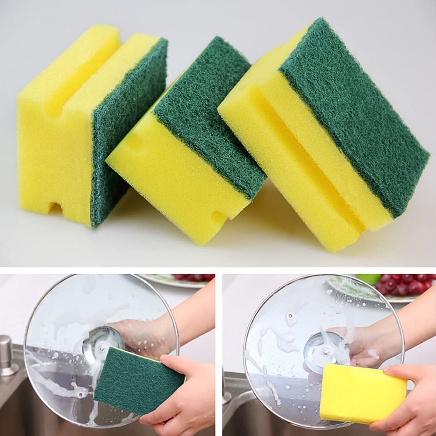 Scrub Sponge 2 in 1 PAD for Kitchen, Sink, Bathroom Cleaning Scrubber (3 Pc) Signature Kart