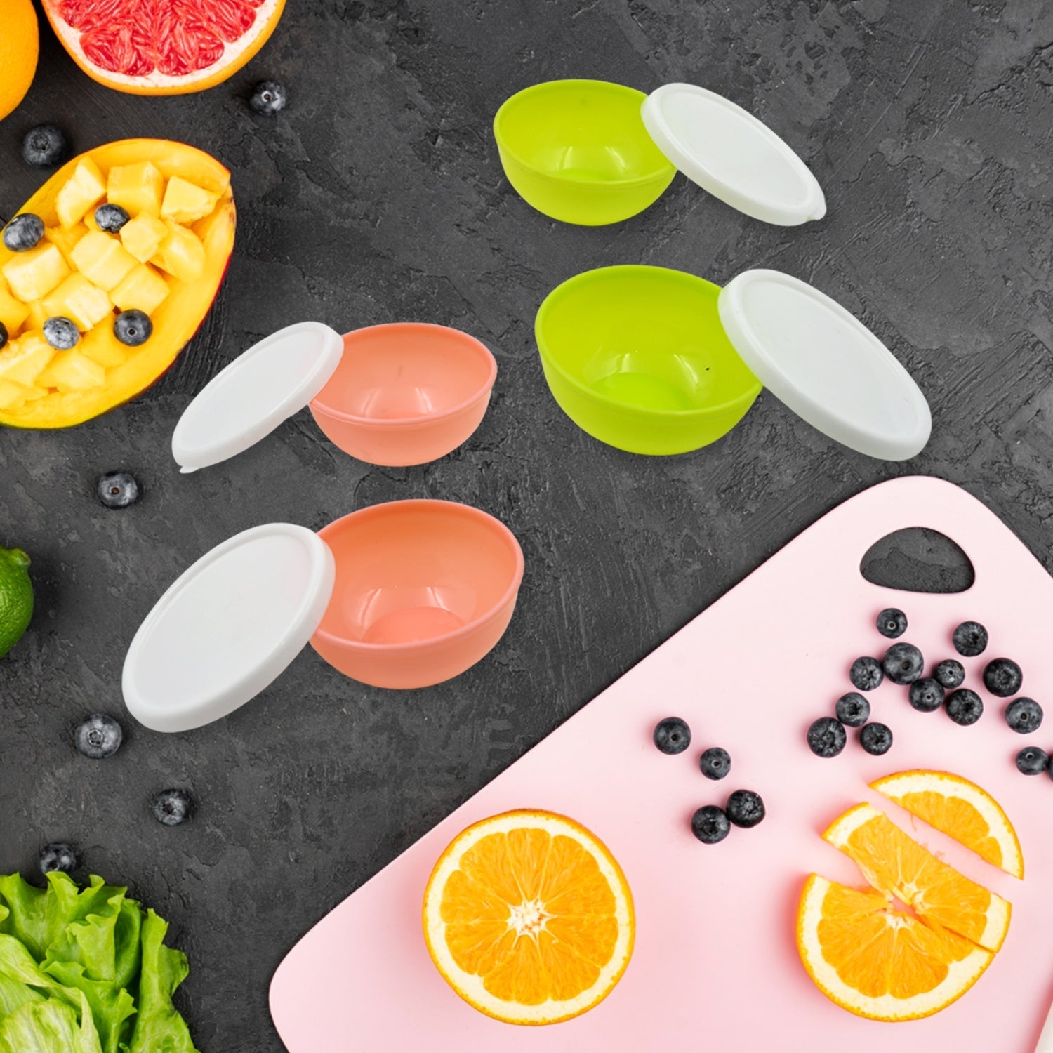 Multipurpose Small Round Plastic Bowl / Katori With Lid,  Chutney Bowl (4 Pcs Set) signaturekarts