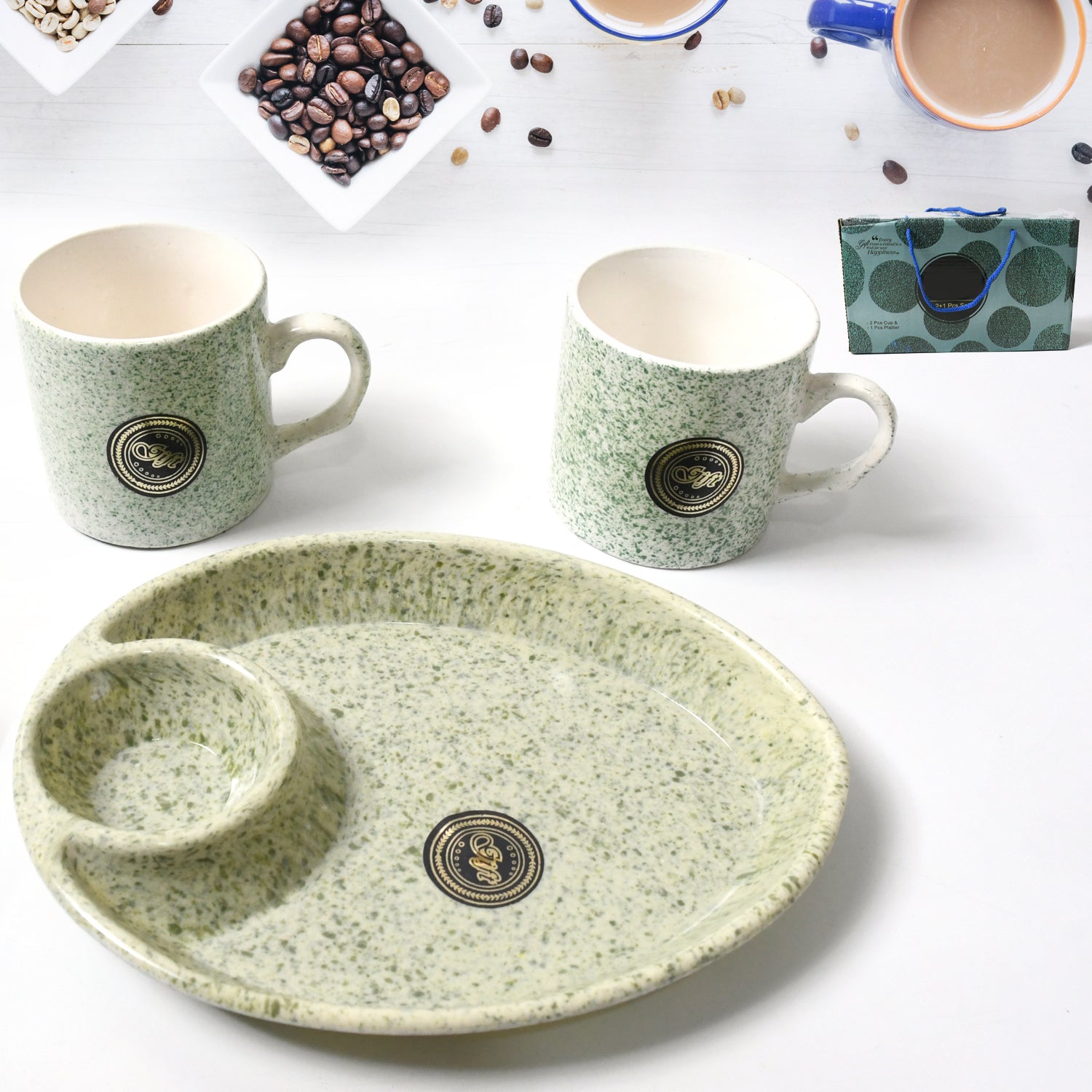 Ceramic Tea/Coffee Cup Set - Alpino 3-Piece 2-Compartment Serving Platter (BPA-Free) signaturekarts