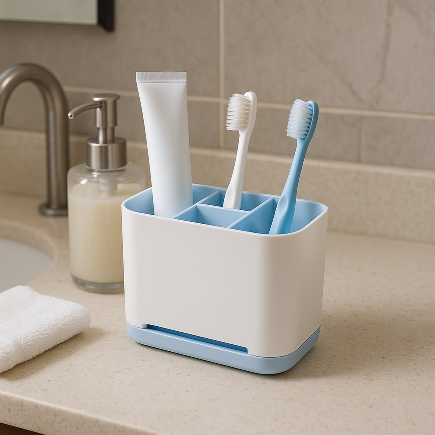 6 Compartment Multi Purpose Organizer Toothbrush Holder Stand Plastic Caddy (1 Pc) Signaturekarts