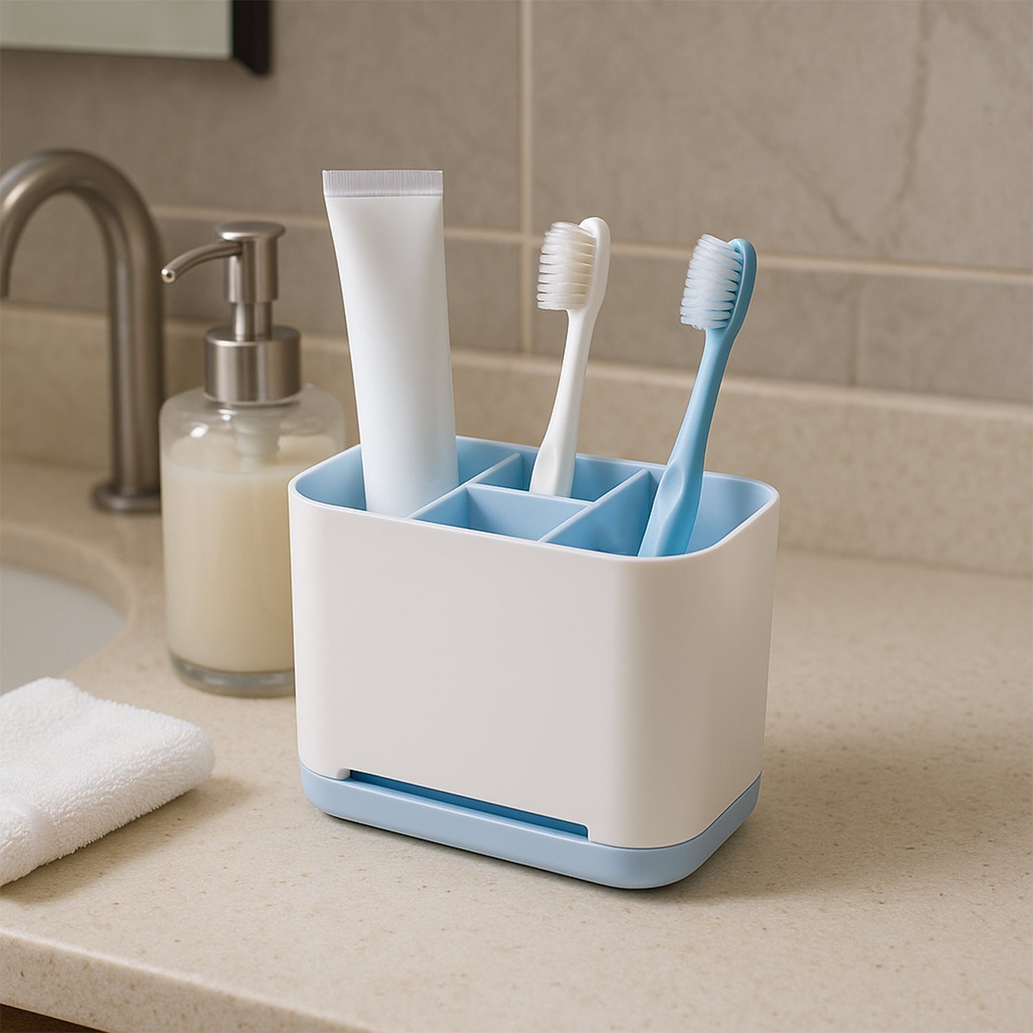 6 Compartment Multi Purpose Organizer Toothbrush Holder Stand Plastic Caddy (1 Pc) Signaturekarts
